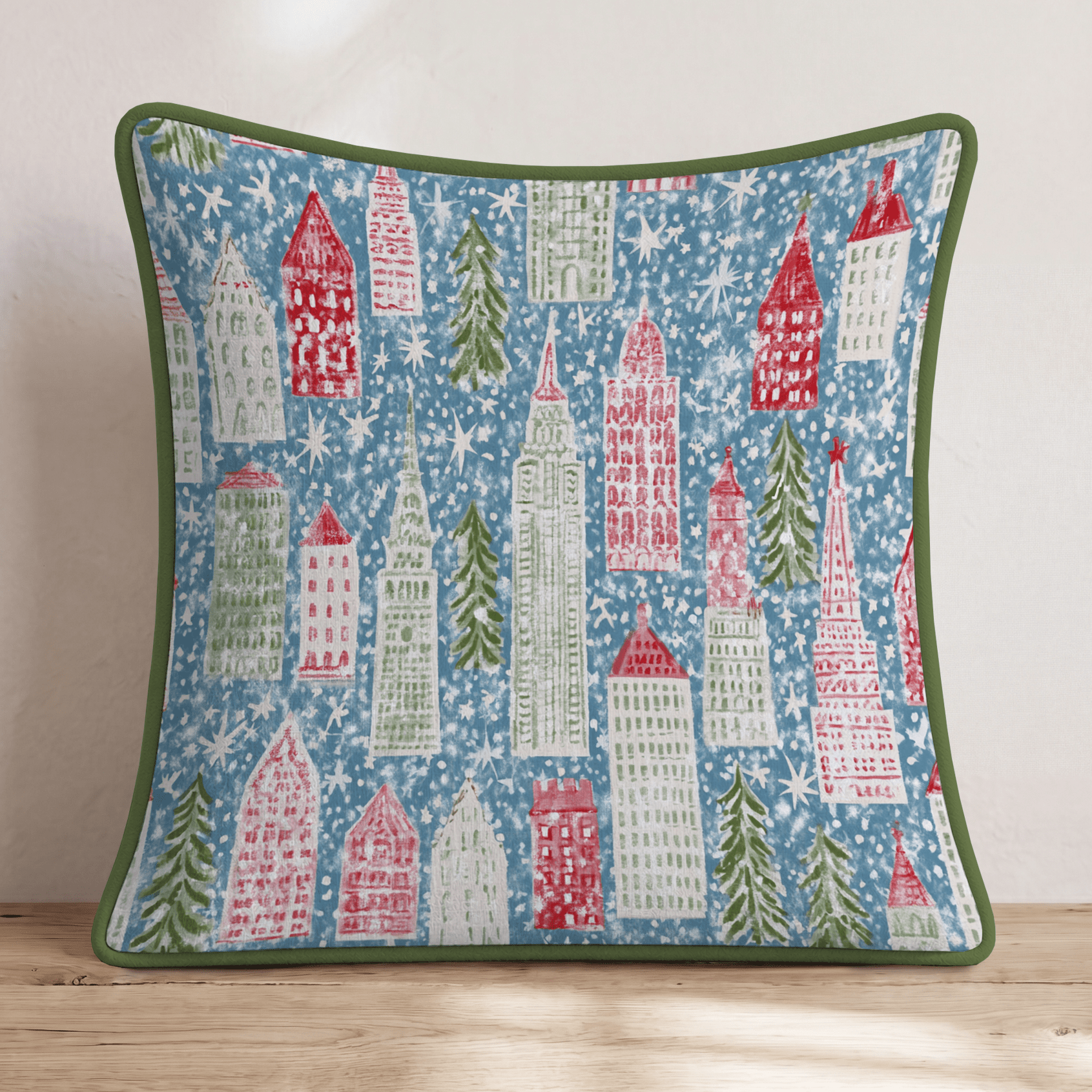 NYC Christmas Night Lights Throw Pillow - Hillcroft Home