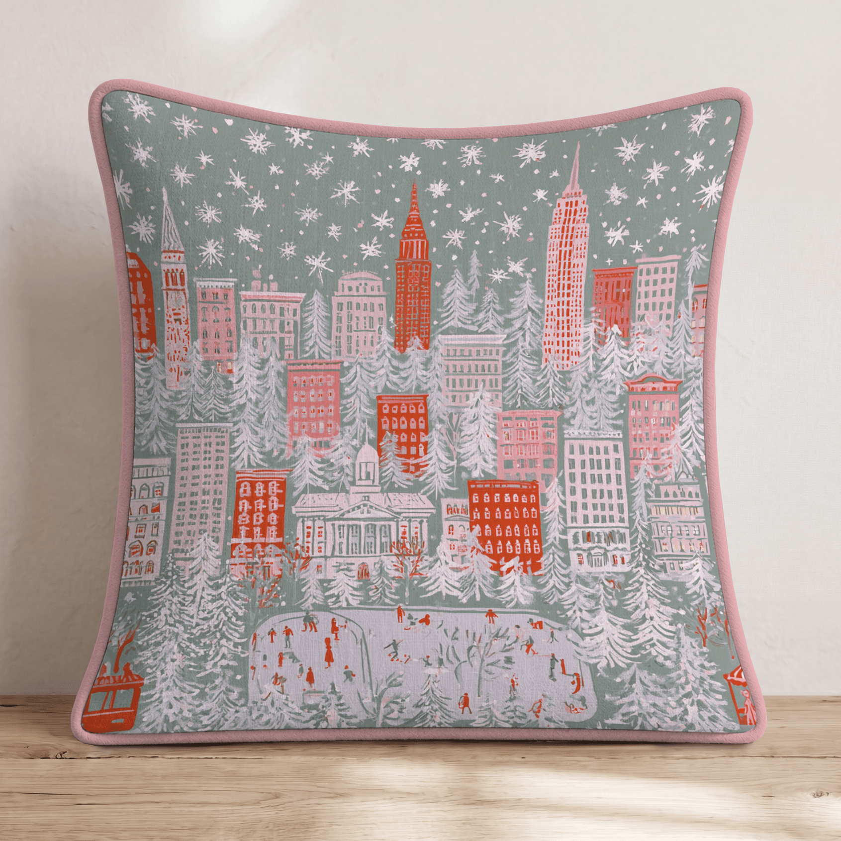 NYC Christmas Street Scene Throw Pillow - Hillcroft Home
