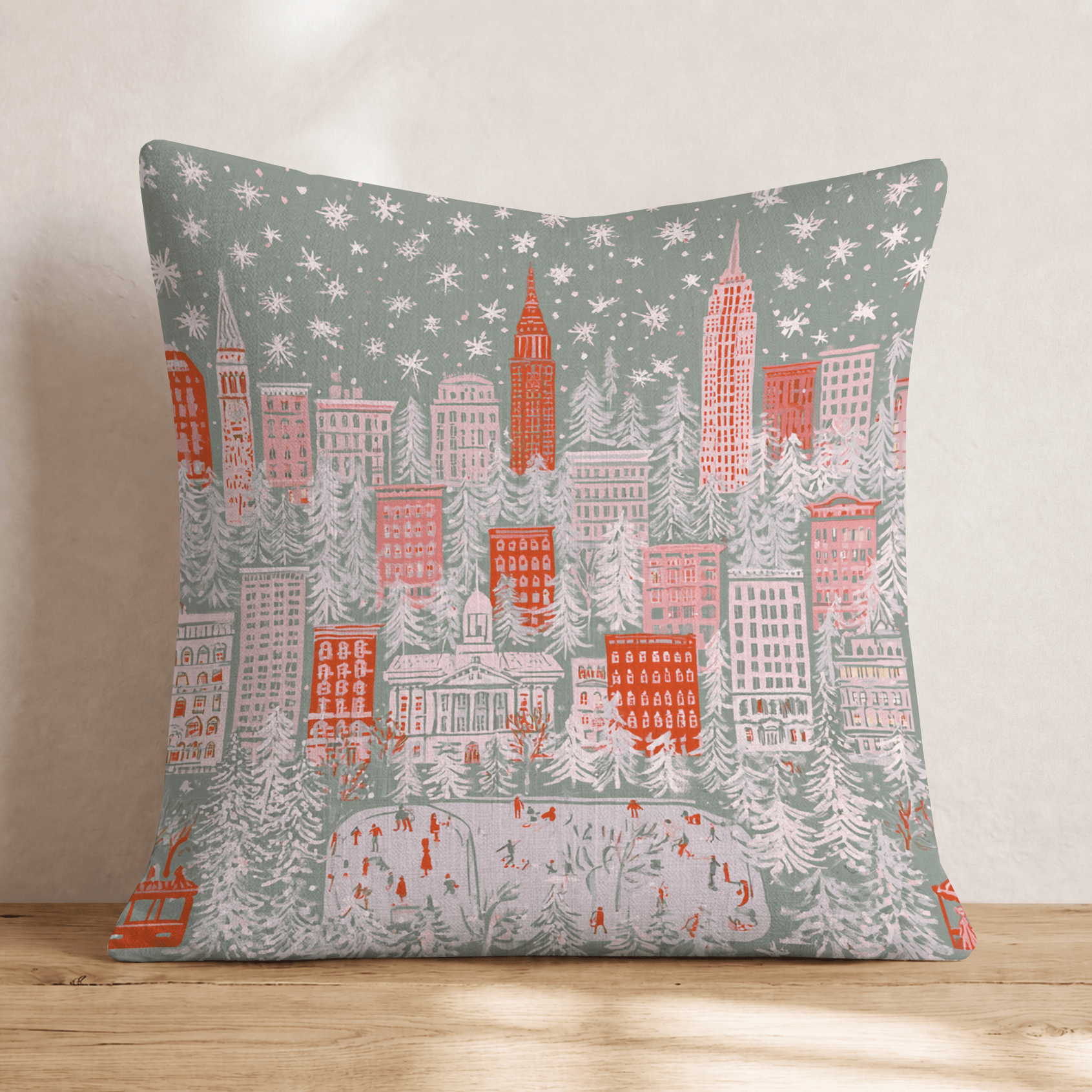 NYC Christmas Street Scene Throw Pillow - Hillcroft Home