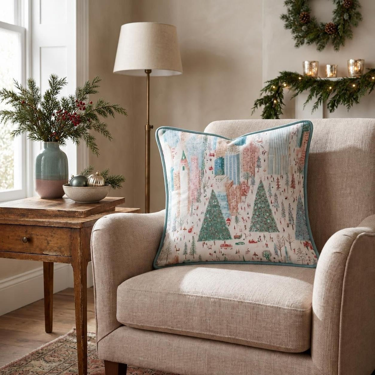 NYC Christmas Winter Wonderland Throw Pillow throw pillow - Hillcroft Home