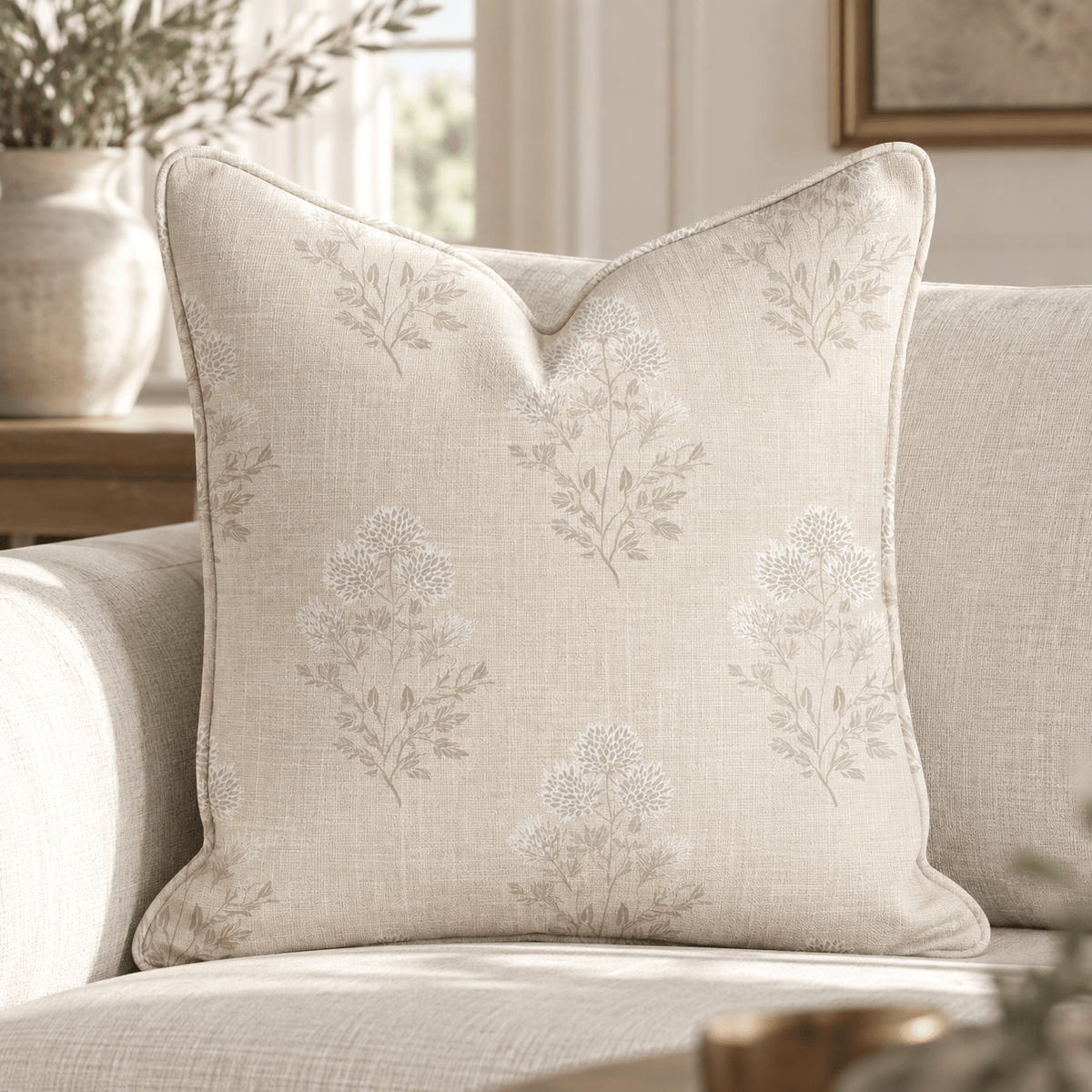 Oatmeal Textile Bloom Throw Pillow throw pillow - Hillcroft Home