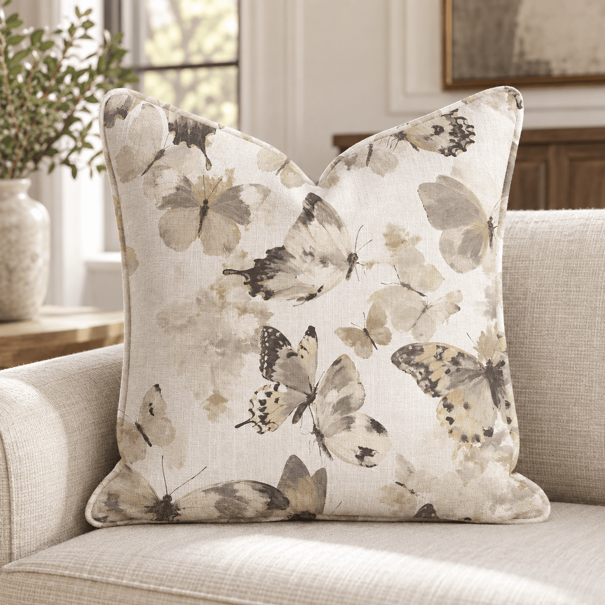 Oatmilk Butterflies Throw Pillow throw pillow - Hillcroft Home