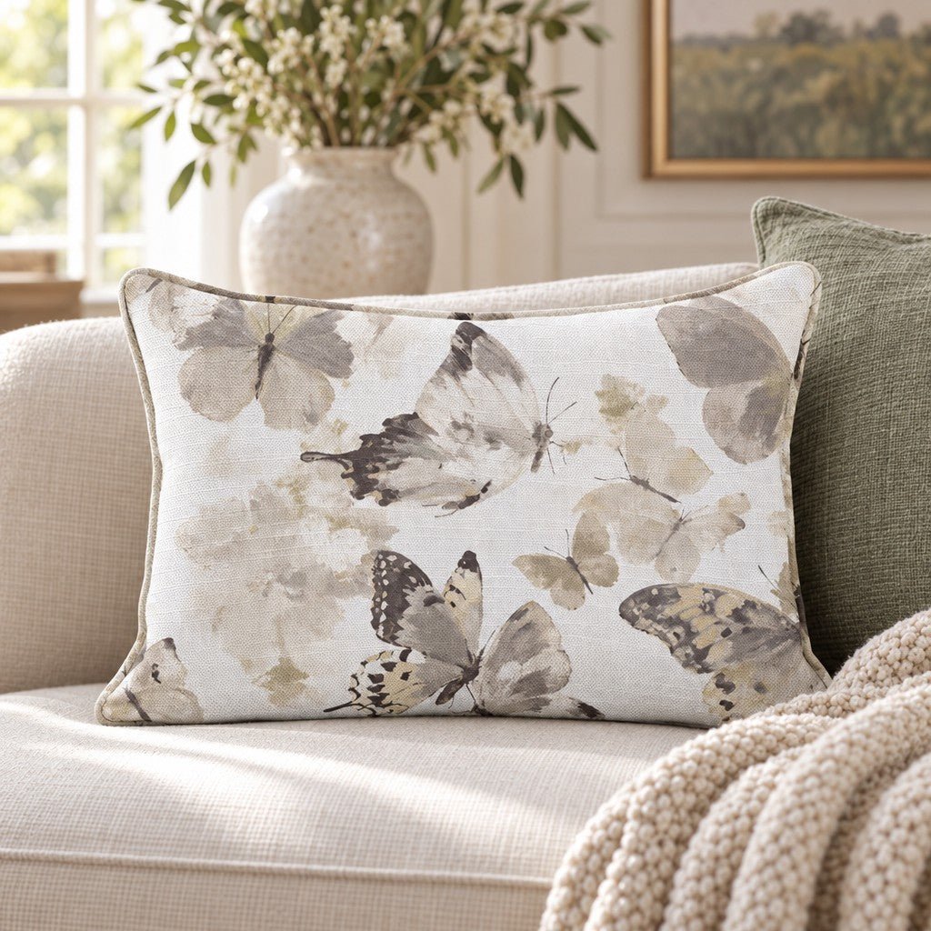 Oatmilk Butterflies Throw Pillow throw pillow - Hillcroft Home