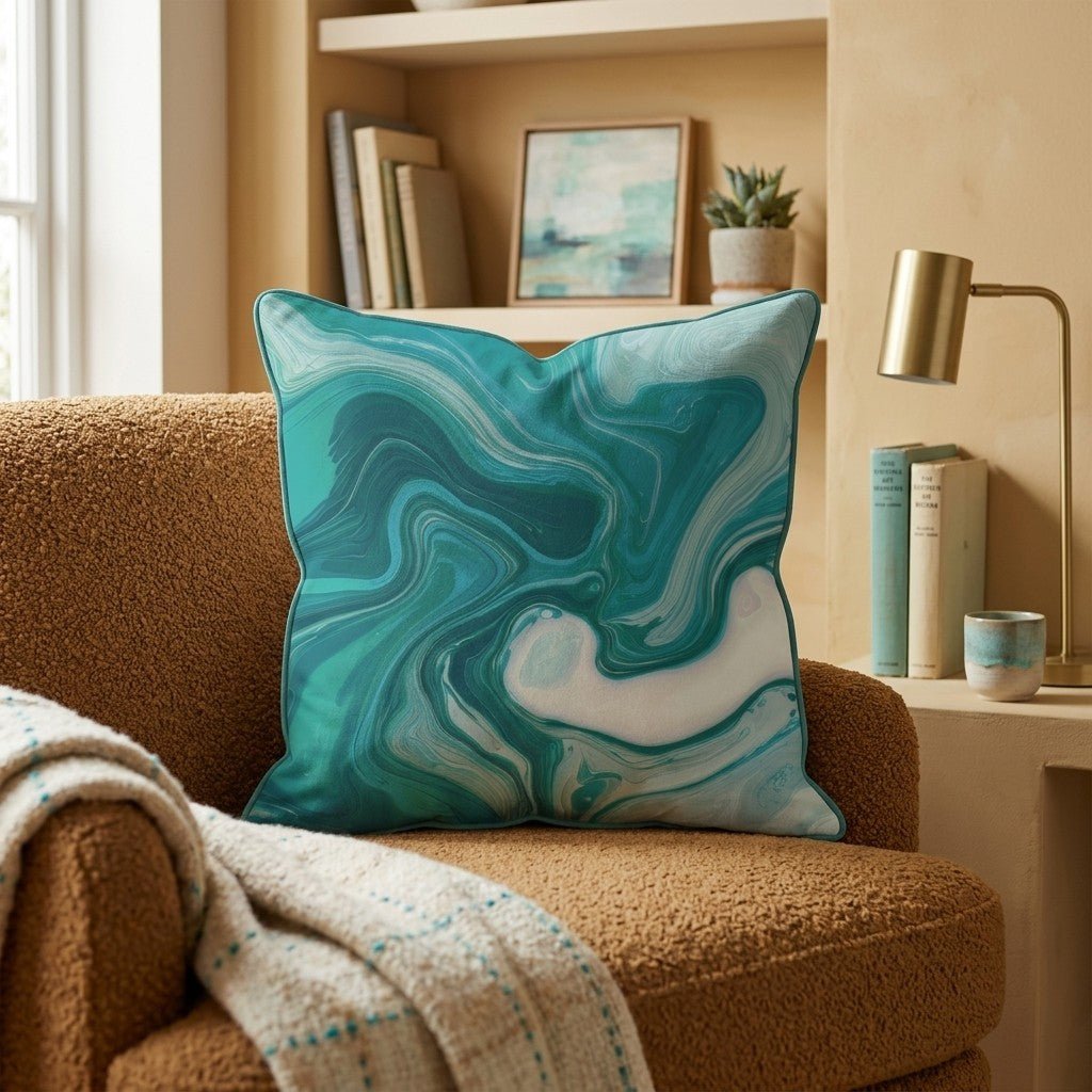 Ocean Marble Swirl Throw Pillow - Hillcroft Home