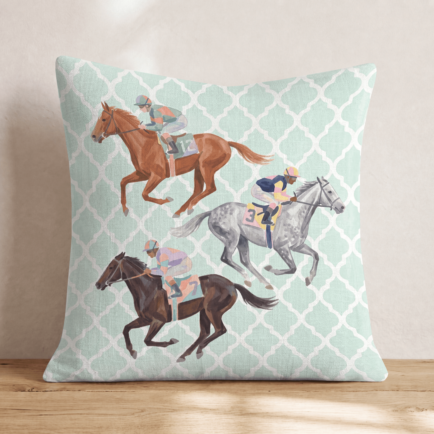 Off To The Races Throw Pillow - Hillcroft Home