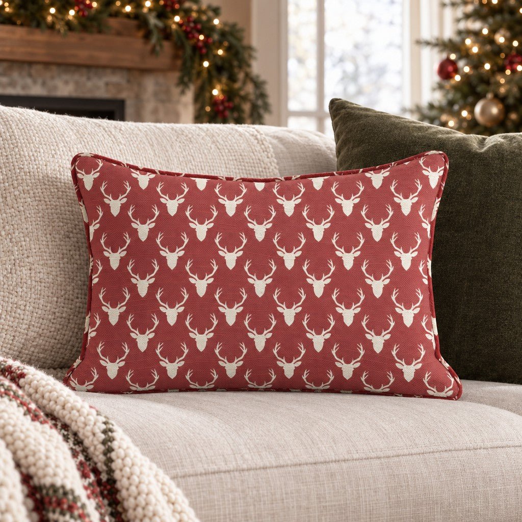 Oh Deer Red Throw Pillow throw pillow - Hillcroft Home