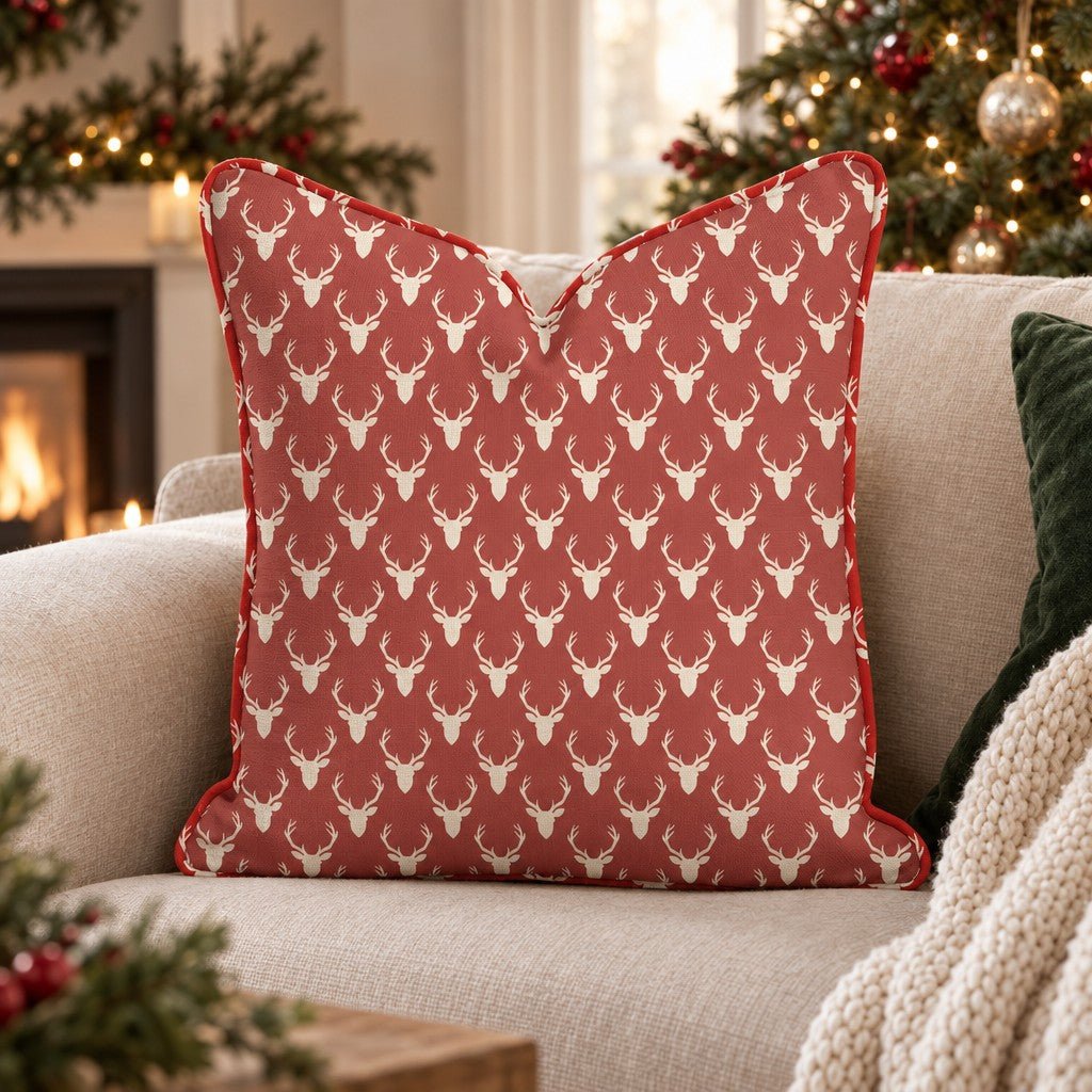 Oh Deer Red Throw Pillow throw pillow - Hillcroft Home
