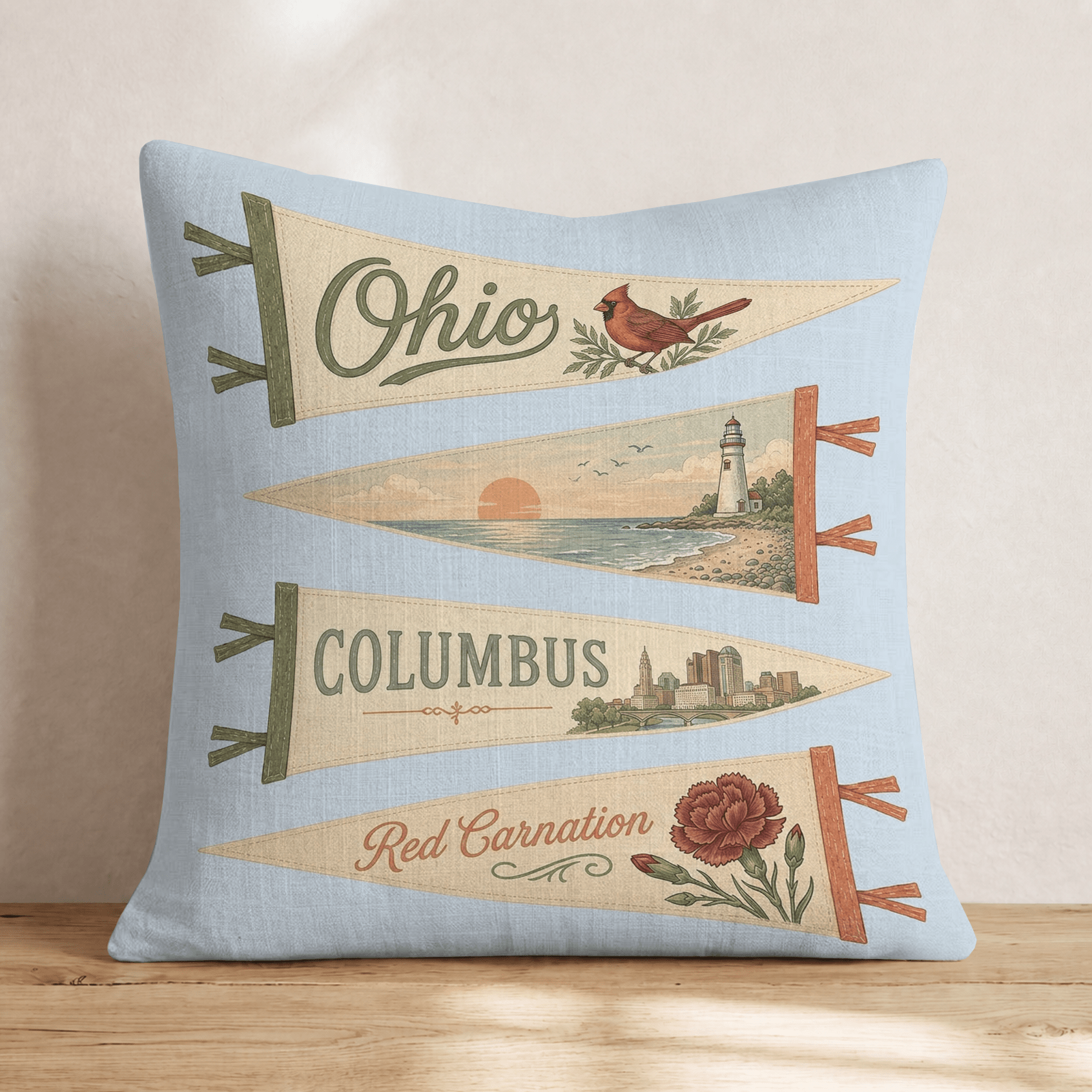 Ohio Pennant Throw Pillow - Hillcroft Home