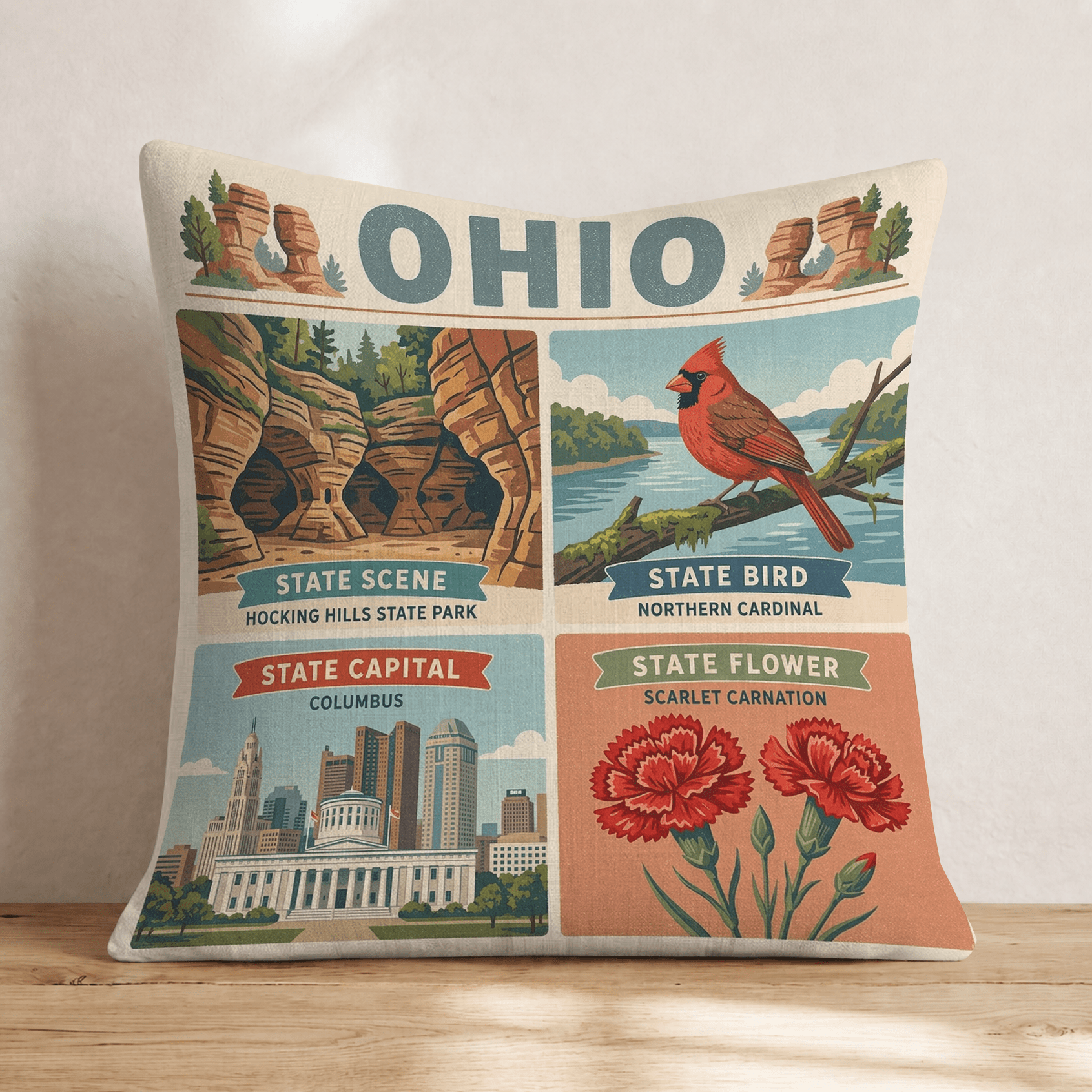 Ohio State Symbol Throw Pillow - Hillcroft Home