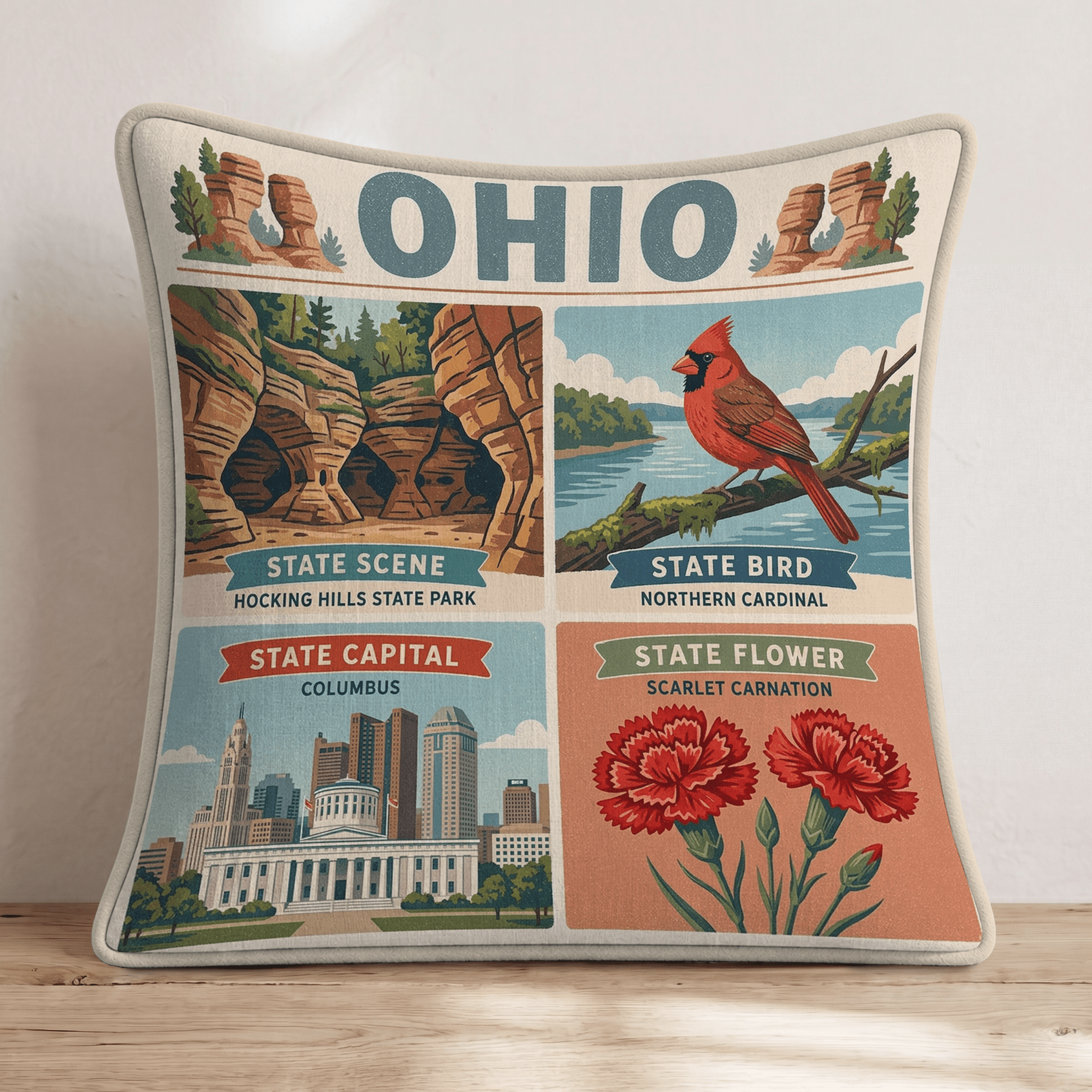 Ohio State Symbol Throw Pillow - Hillcroft Home
