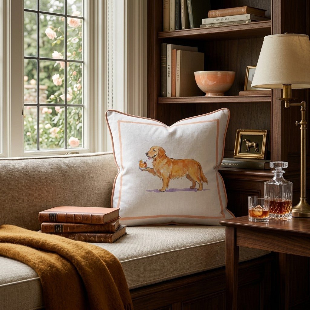 Old Fashion Golden Retriever Throw Pillow - Hillcroft Home
