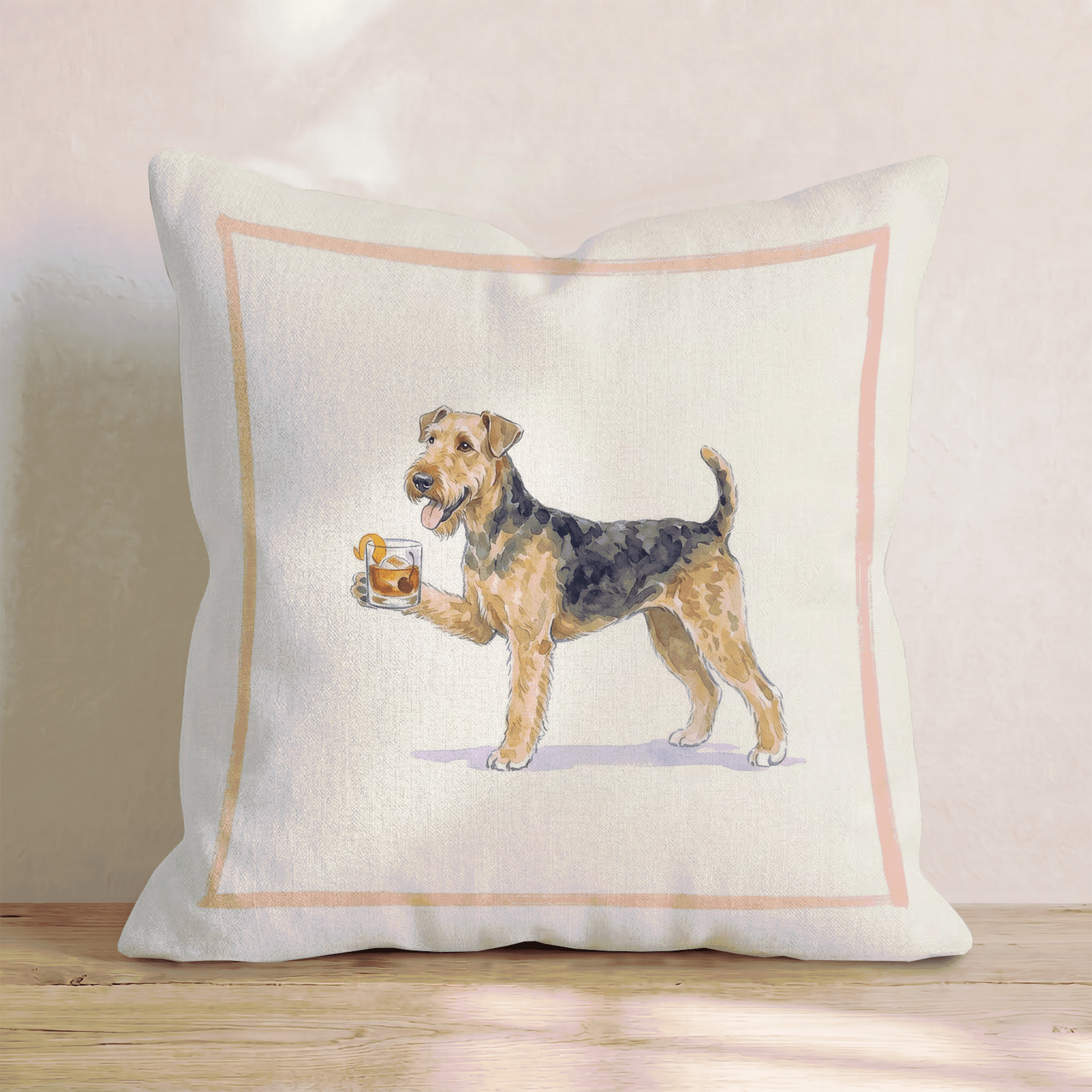 Old Fashioned Airedale Terrier Throw Pillow - Hillcroft Home