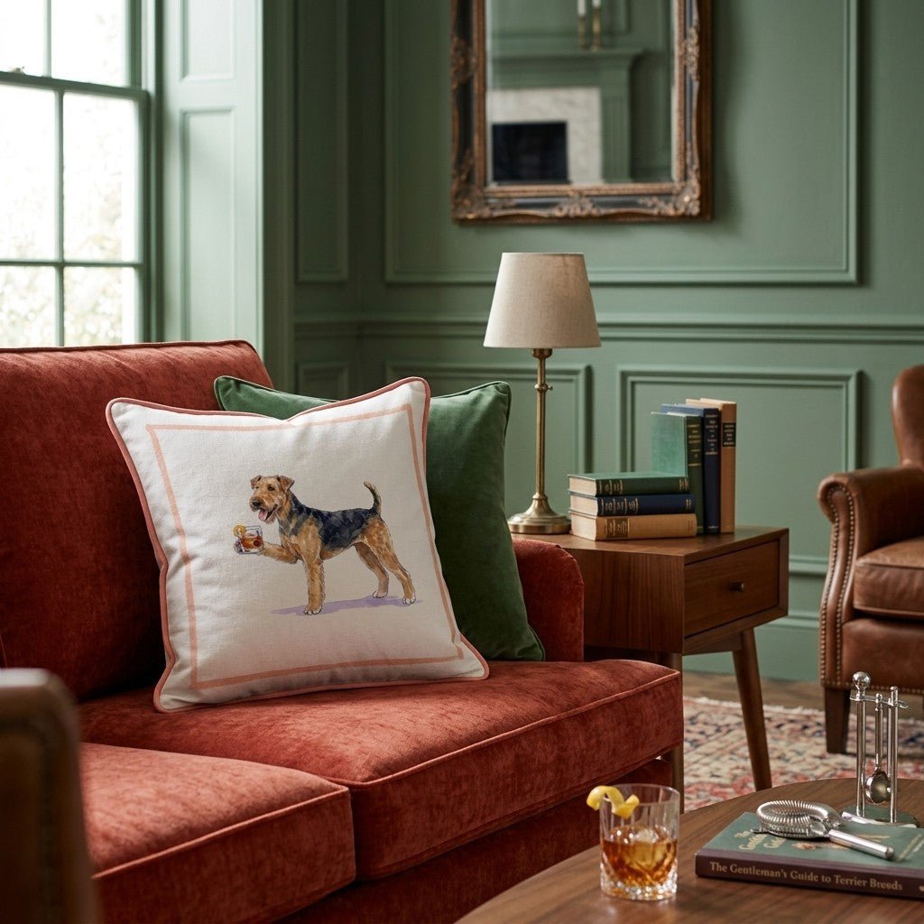 Old Fashioned Airedale Terrier Throw Pillow - Hillcroft Home