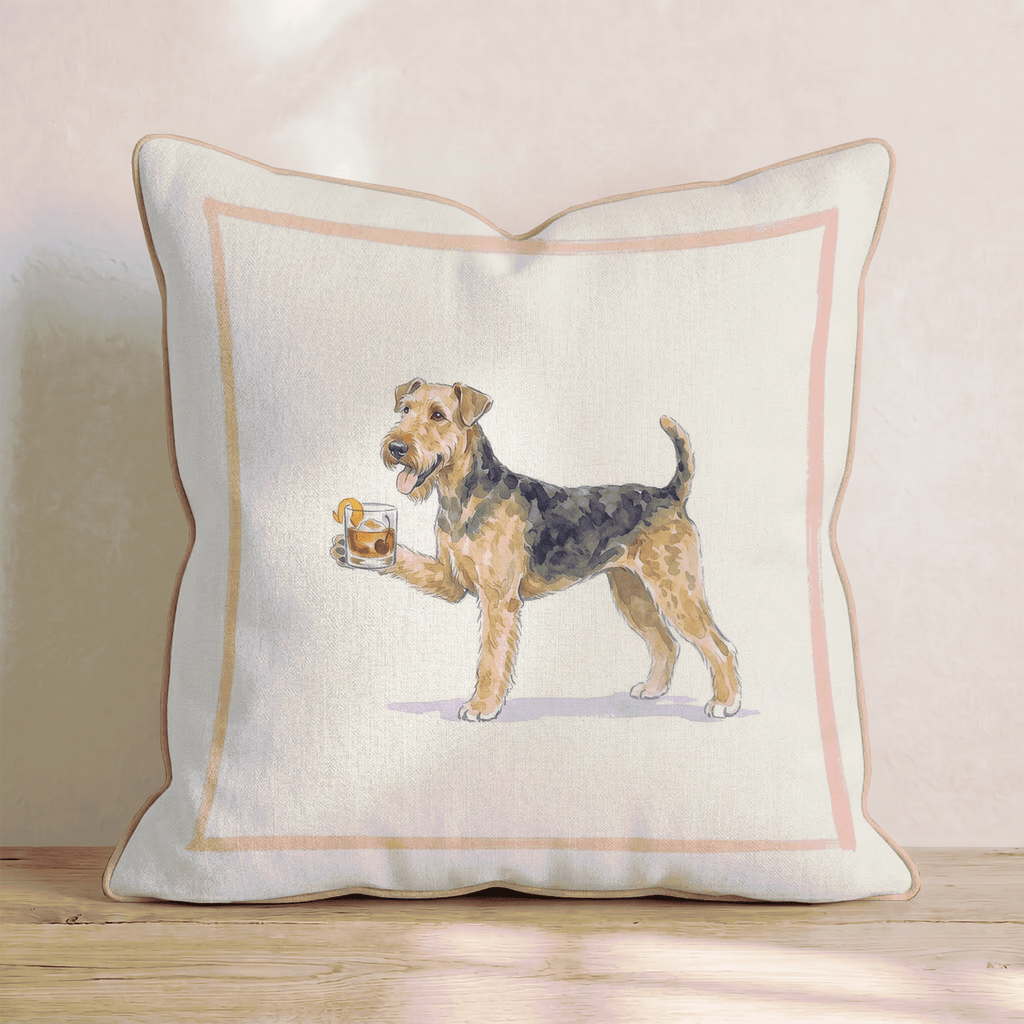 Old Fashioned Airedale Terrier Throw Pillow - Hillcroft Home