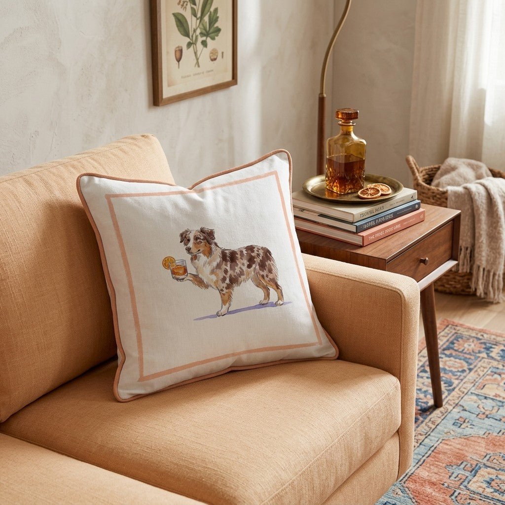 Old Fashioned Australian Shepherd Throw Pillow - Hillcroft Home