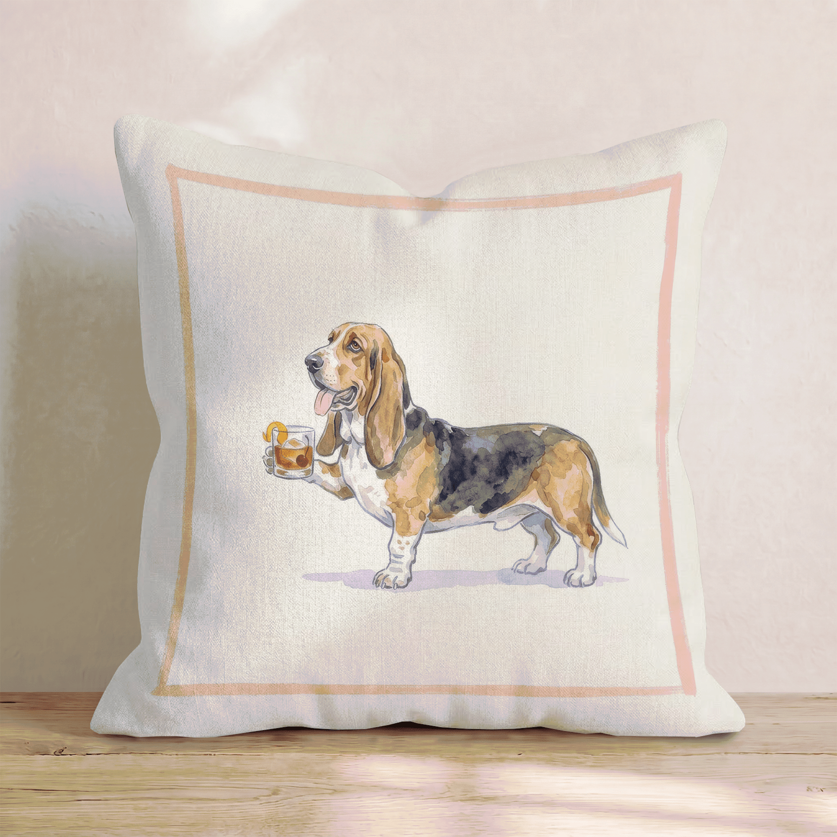 Old Fashioned Basset Hound Throw Pillow - Hillcroft Home
