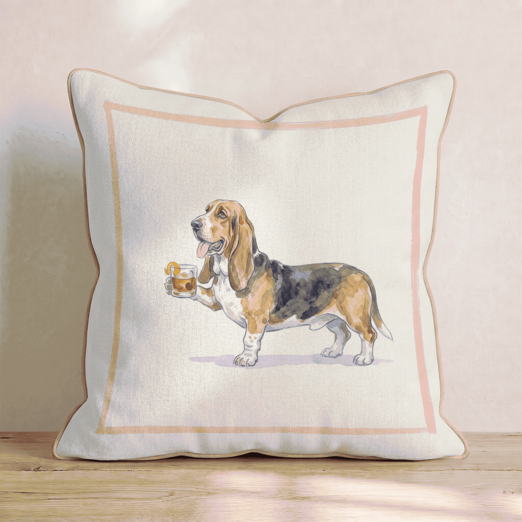 Old Fashioned Basset Hound Throw Pillow - Hillcroft Home