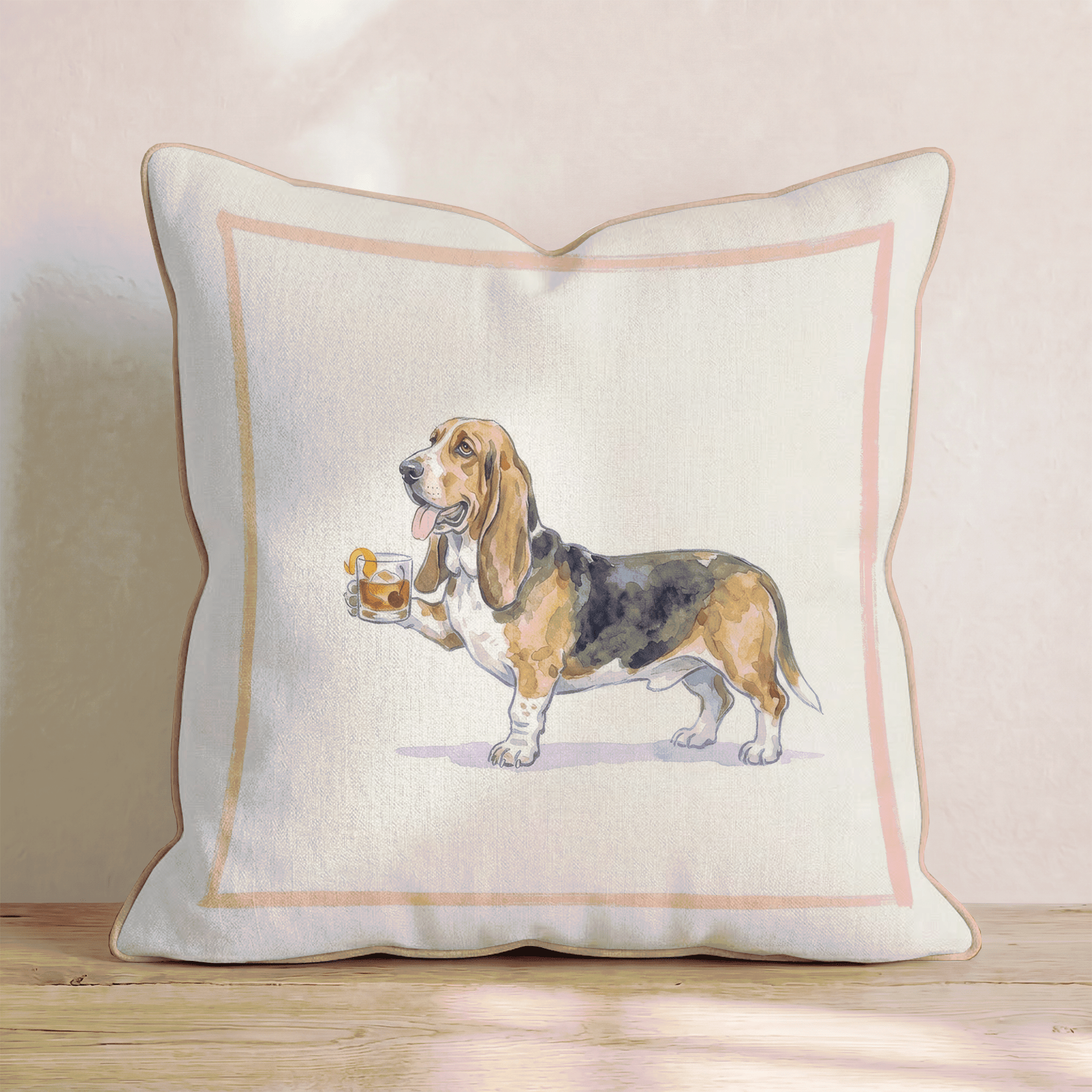 Old Fashioned Basset Hound Throw Pillow - Hillcroft Home
