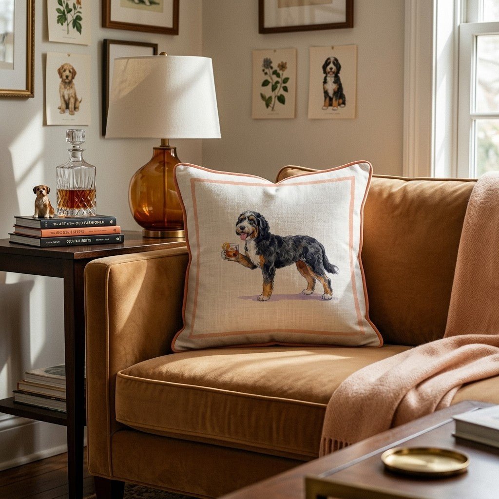 Old Fashioned Bernedoodle Throw Pillow - Hillcroft Home