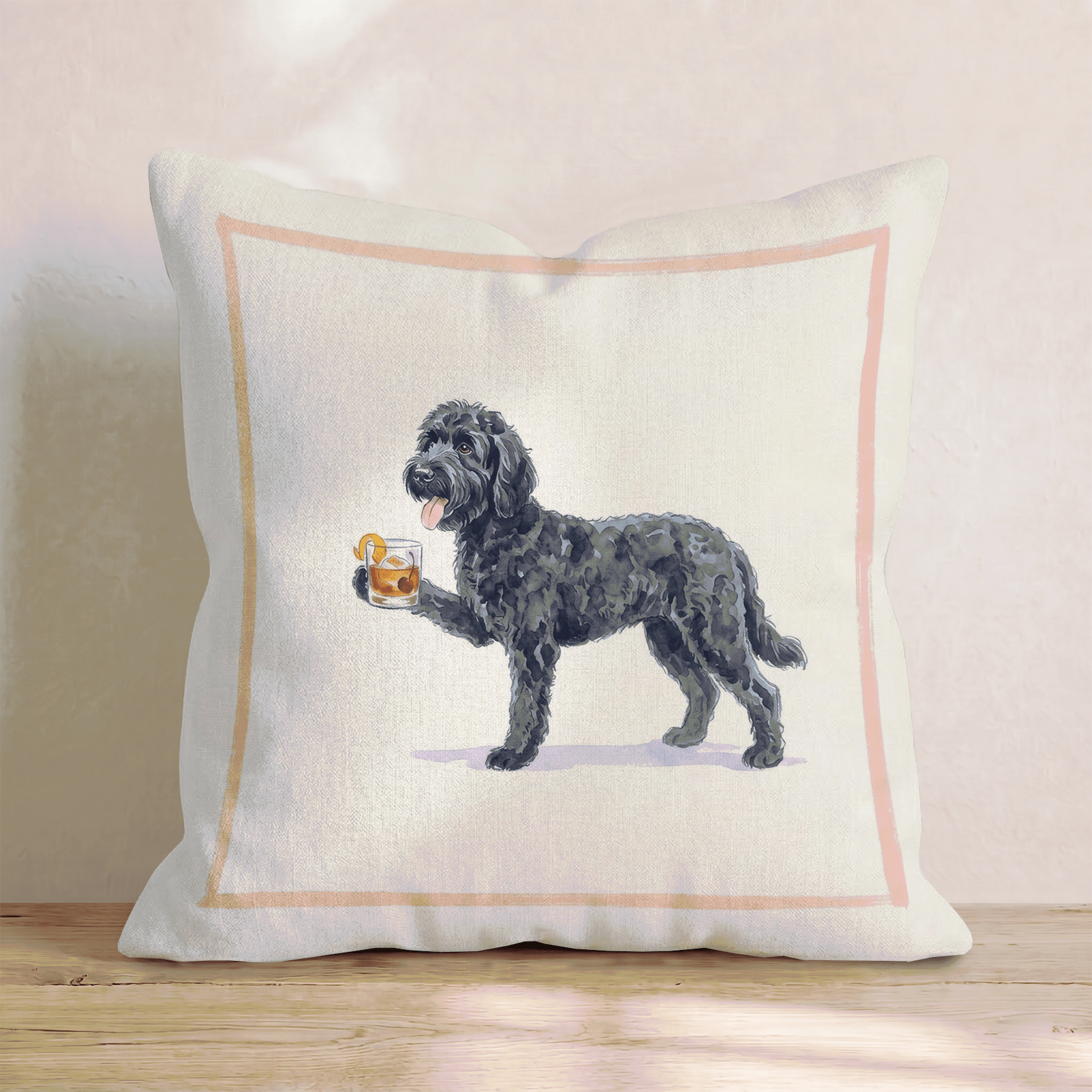 Old Fashioned Black Goldendoodle Throw Pillow - Hillcroft Home