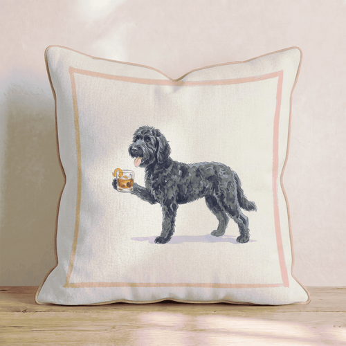 Old Fashioned Black Goldendoodle Throw Pillow - Hillcroft Home