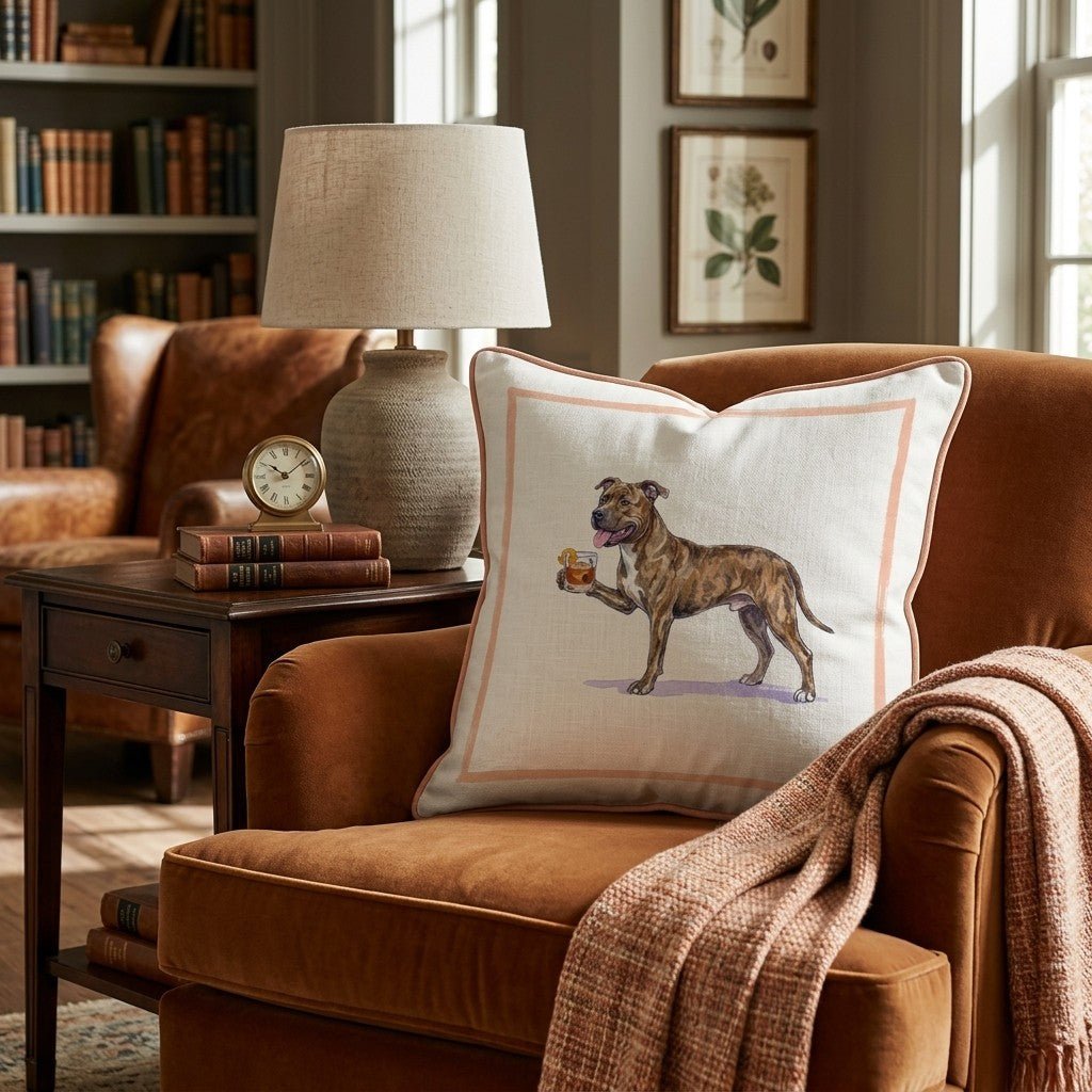 Old Fashioned Pit Bull Throw Pillow - Hillcroft Home