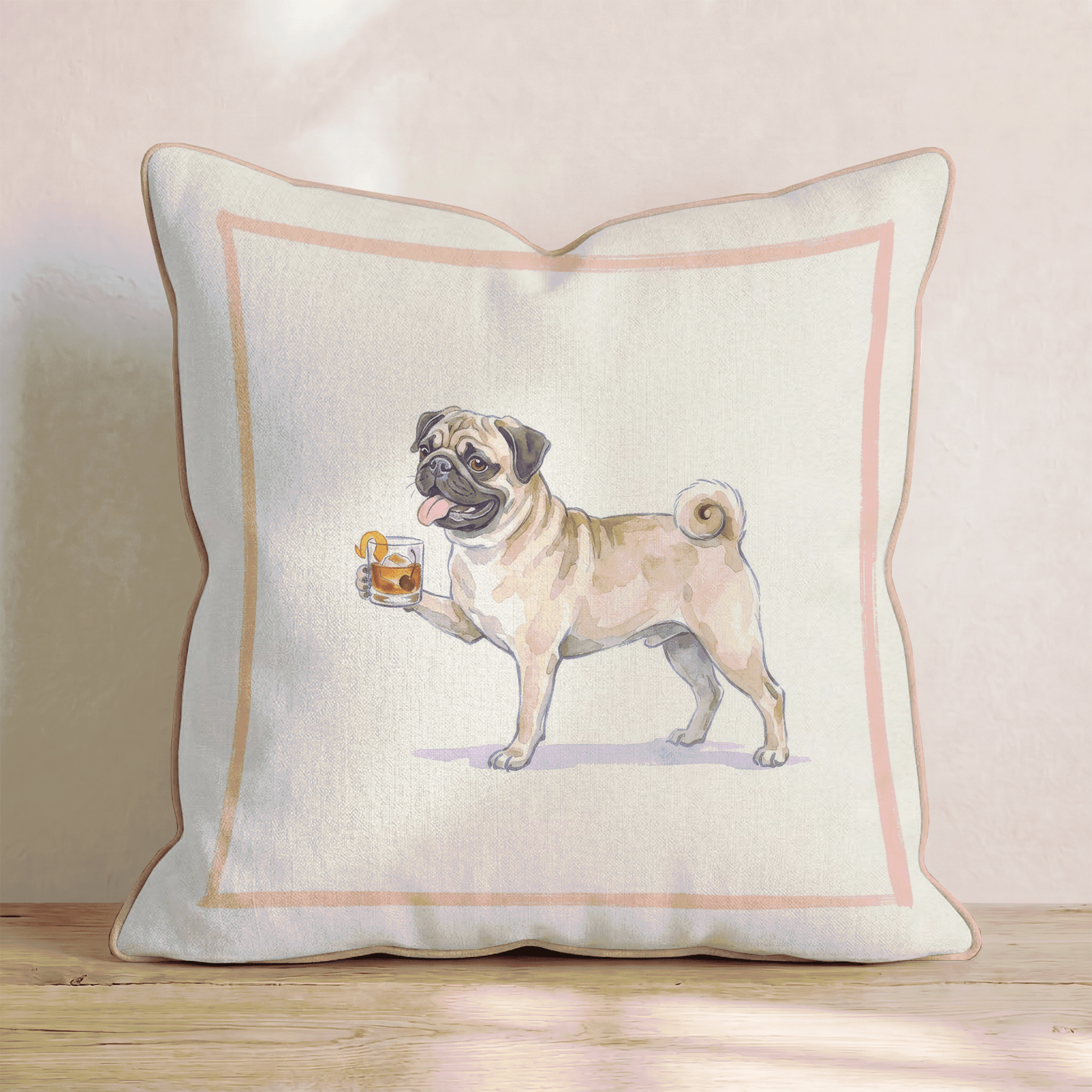 Old Fashioned Pug Throw Pillow - Hillcroft Home