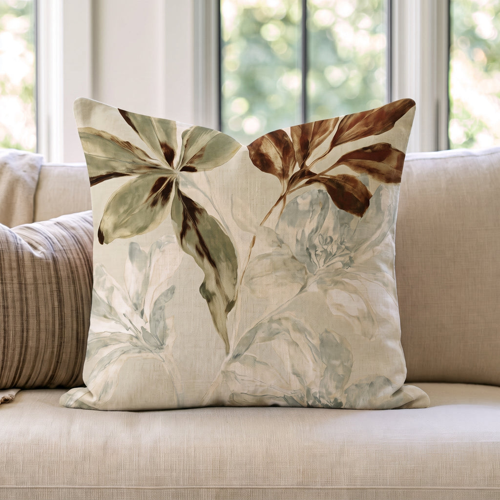 Olive & Brown Botanical Throw Pillow throw pillow - Hillcroft Home