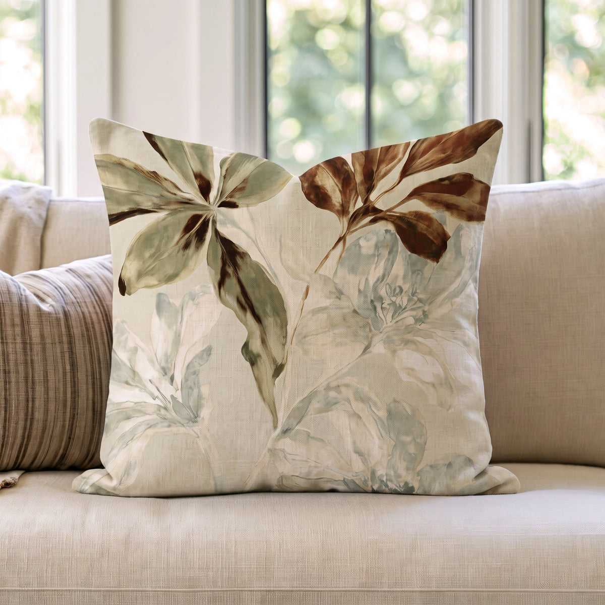Olive & Brown Botanical Throw Pillow throw pillow - Hillcroft Home