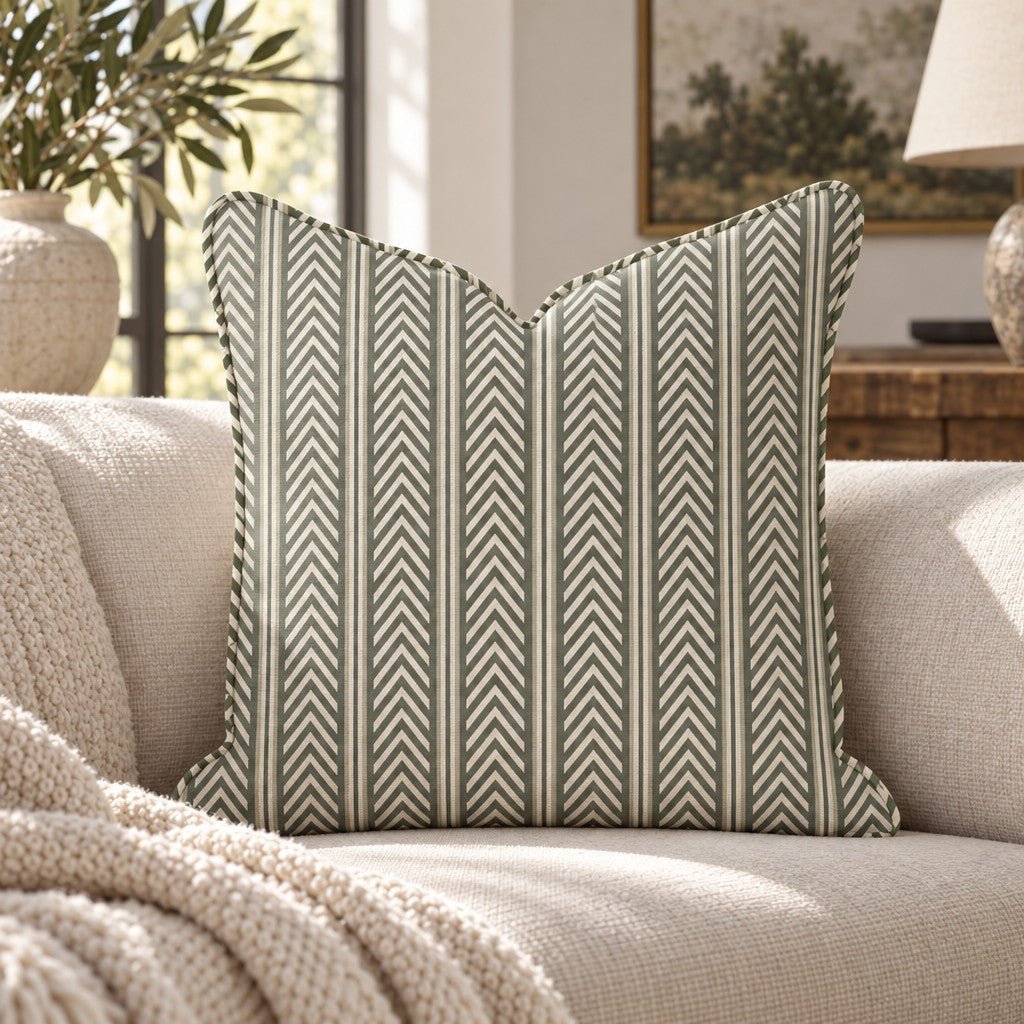 Olive Herringbone Throw Pillow throw pillow - Hillcroft Home