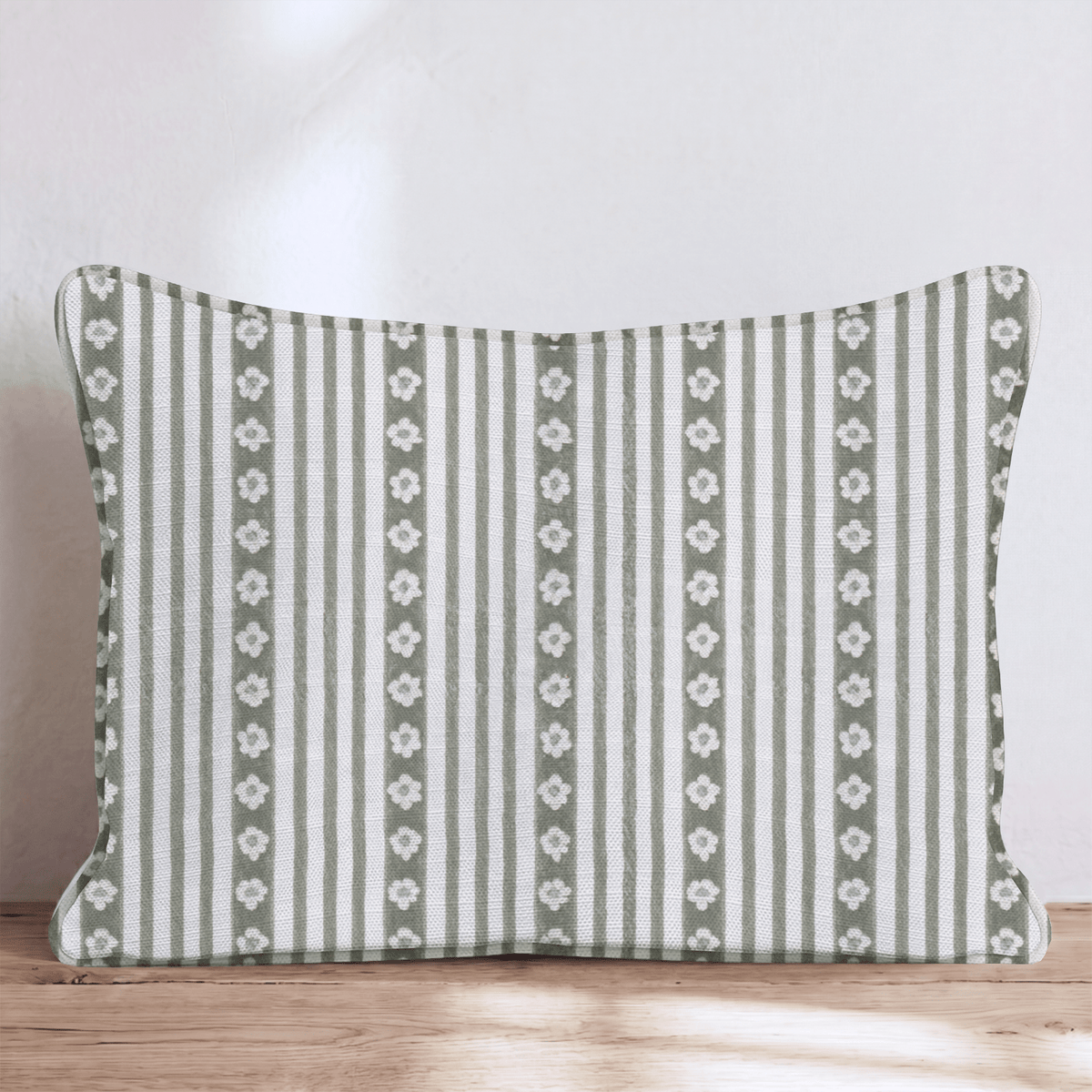 Olive Ticking Blossom Throw Pillow throw pillow - Hillcroft Home