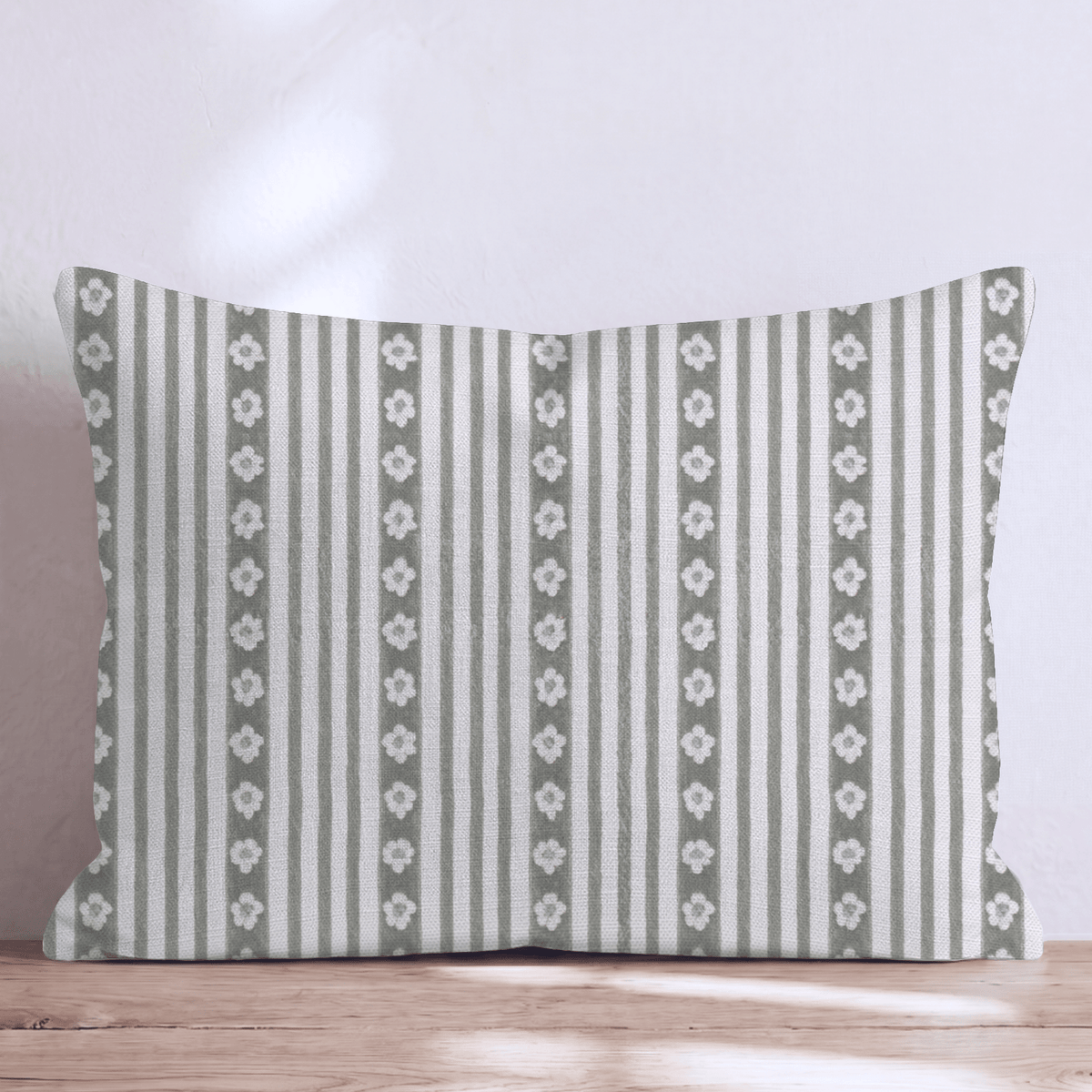 Olive Ticking Blossom Throw Pillow throw pillow - Hillcroft Home