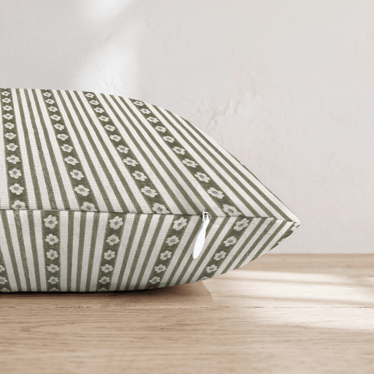 Olive Ticking Blossom Throw Pillow throw pillow - Hillcroft Home