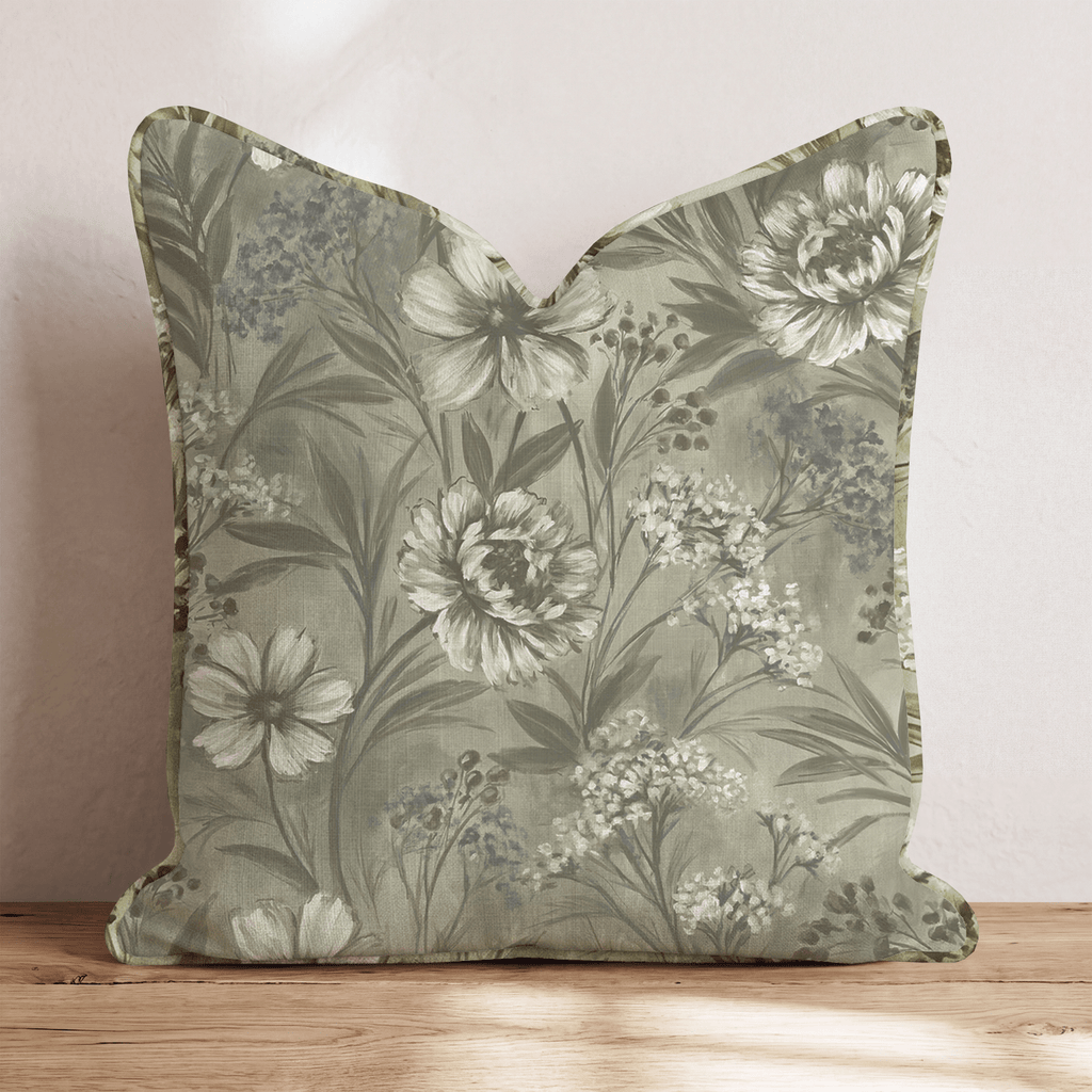 Olive Wildflower Throw Pillow throw pillow - Hillcroft Home