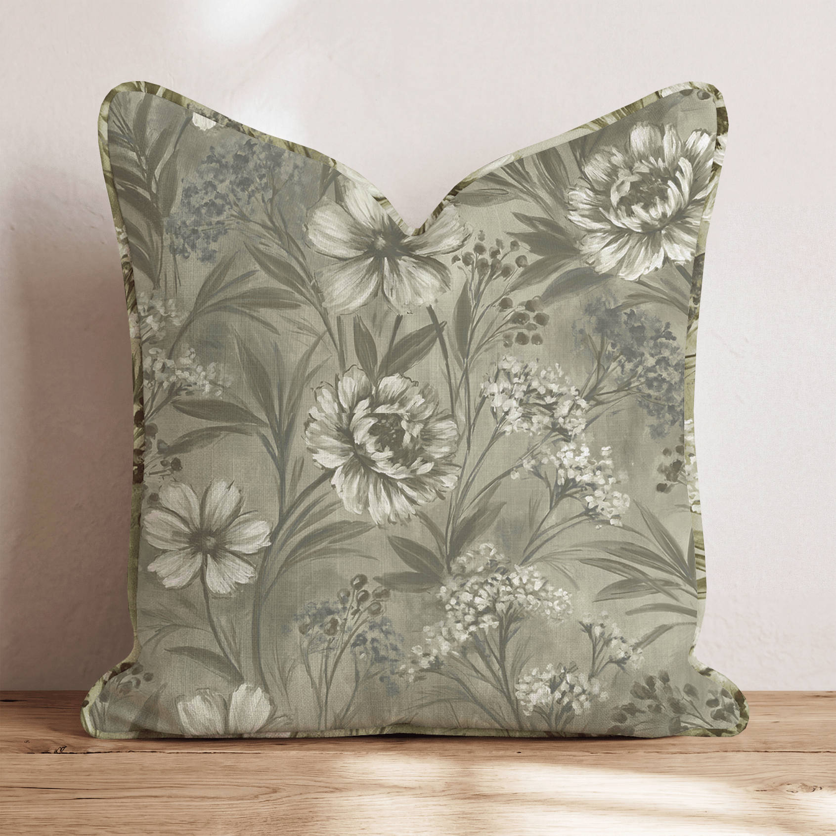 Olive Wildflower Throw Pillow throw pillow - Hillcroft Home