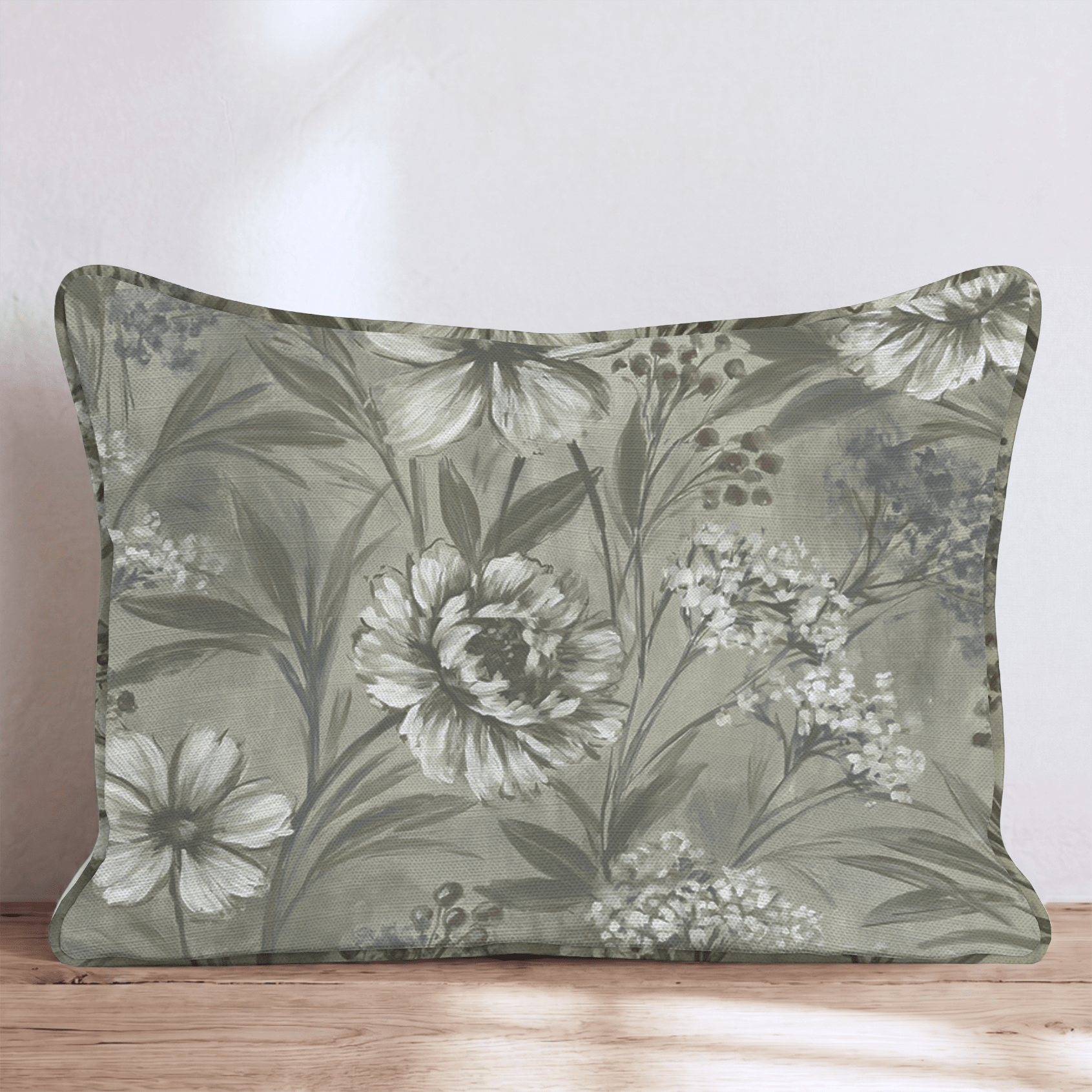 Olive Wildflower Throw Pillow throw pillow - Hillcroft Home