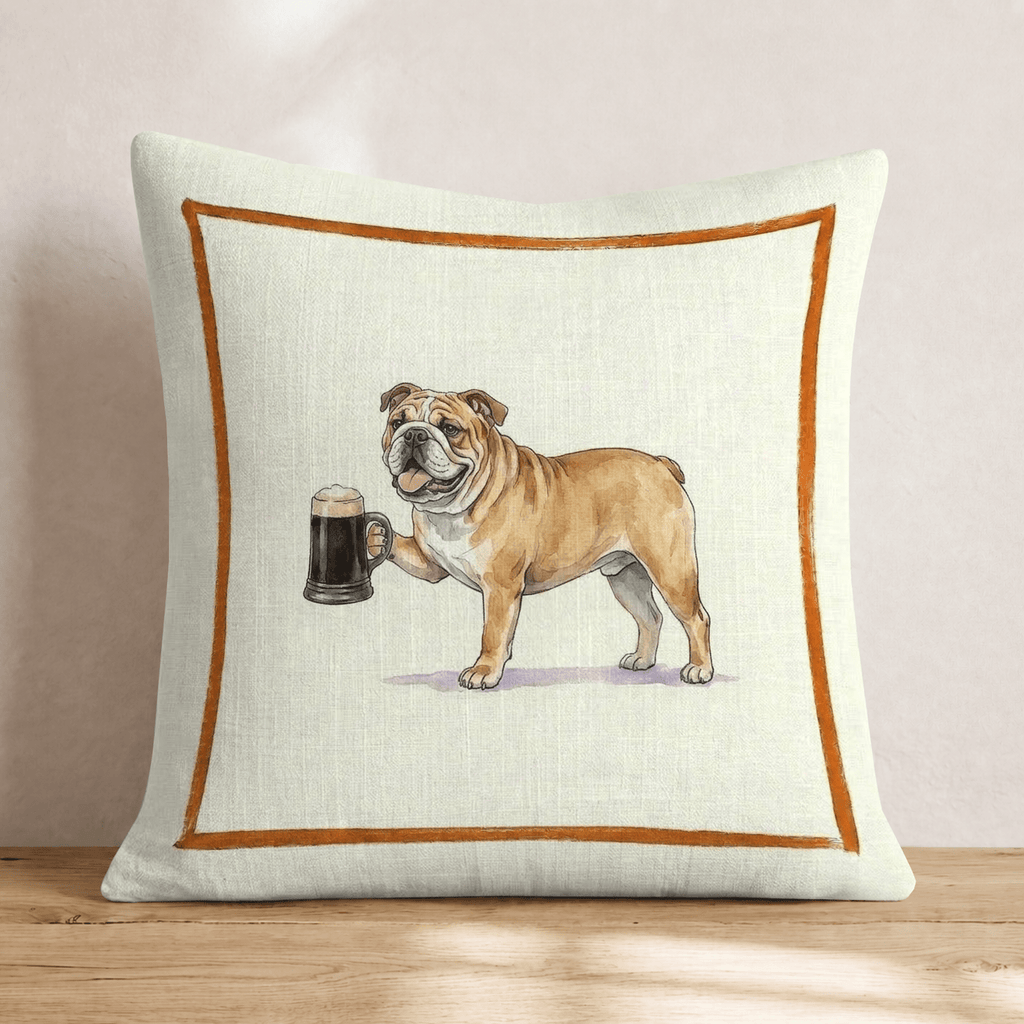 On Tap Bulldog Throw Pillow - Hillcroft Home