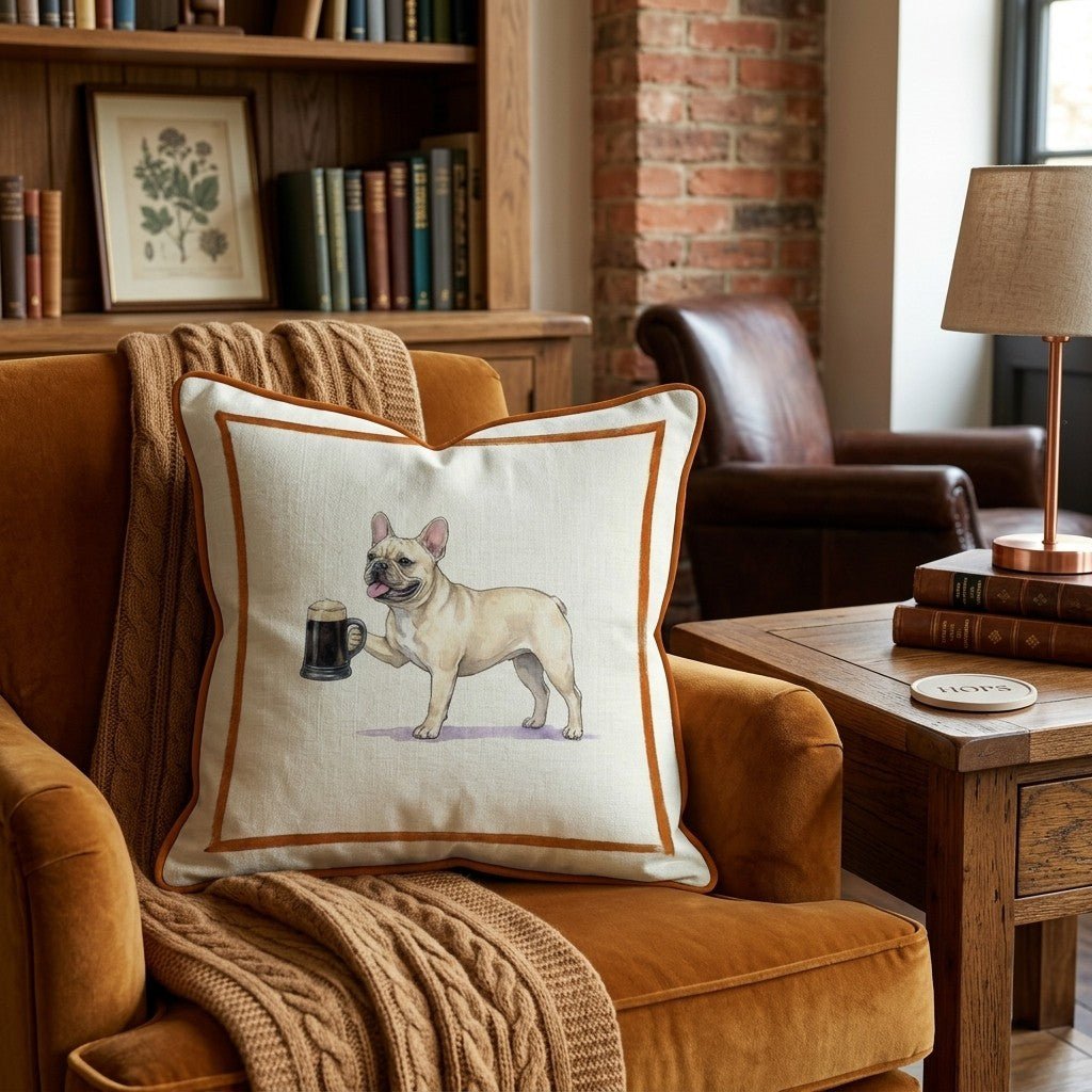 On Tap Frenchie Throw Pillow - Hillcroft Home