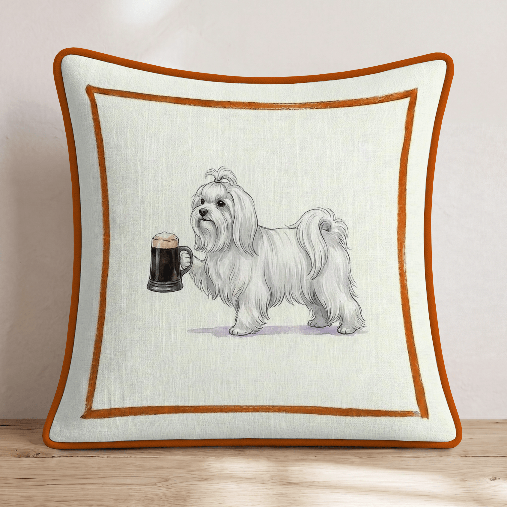 On Tap Maltese Throw Pillow - Hillcroft Home