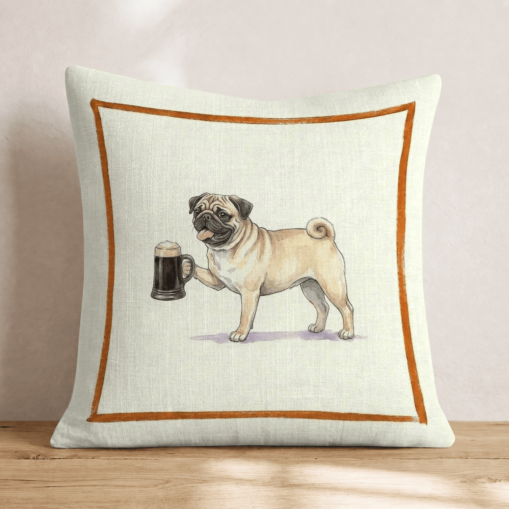 On Tap Pug Throw Pillow - Hillcroft Home
