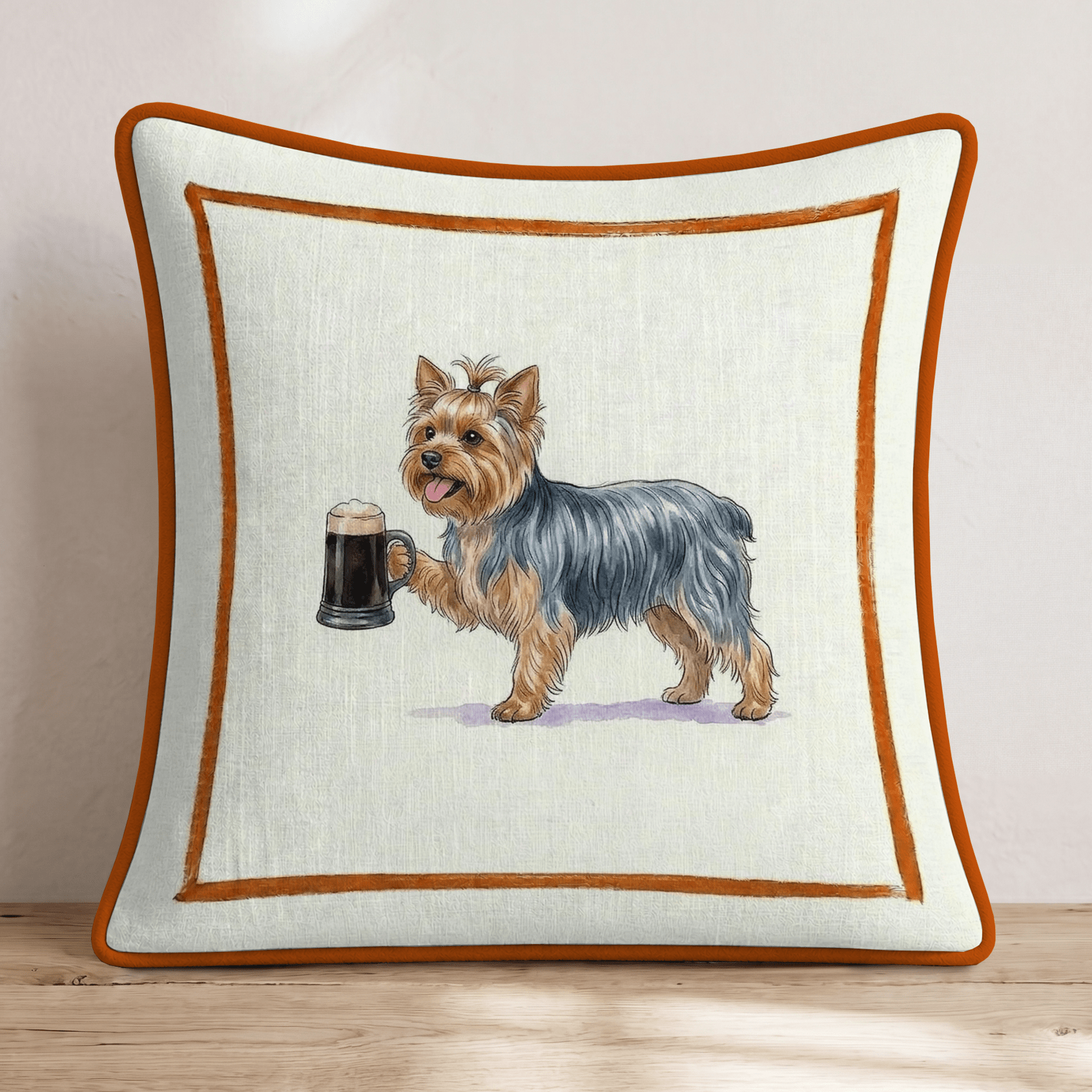 On Tap Yorkie Throw Pillow - Hillcroft Home