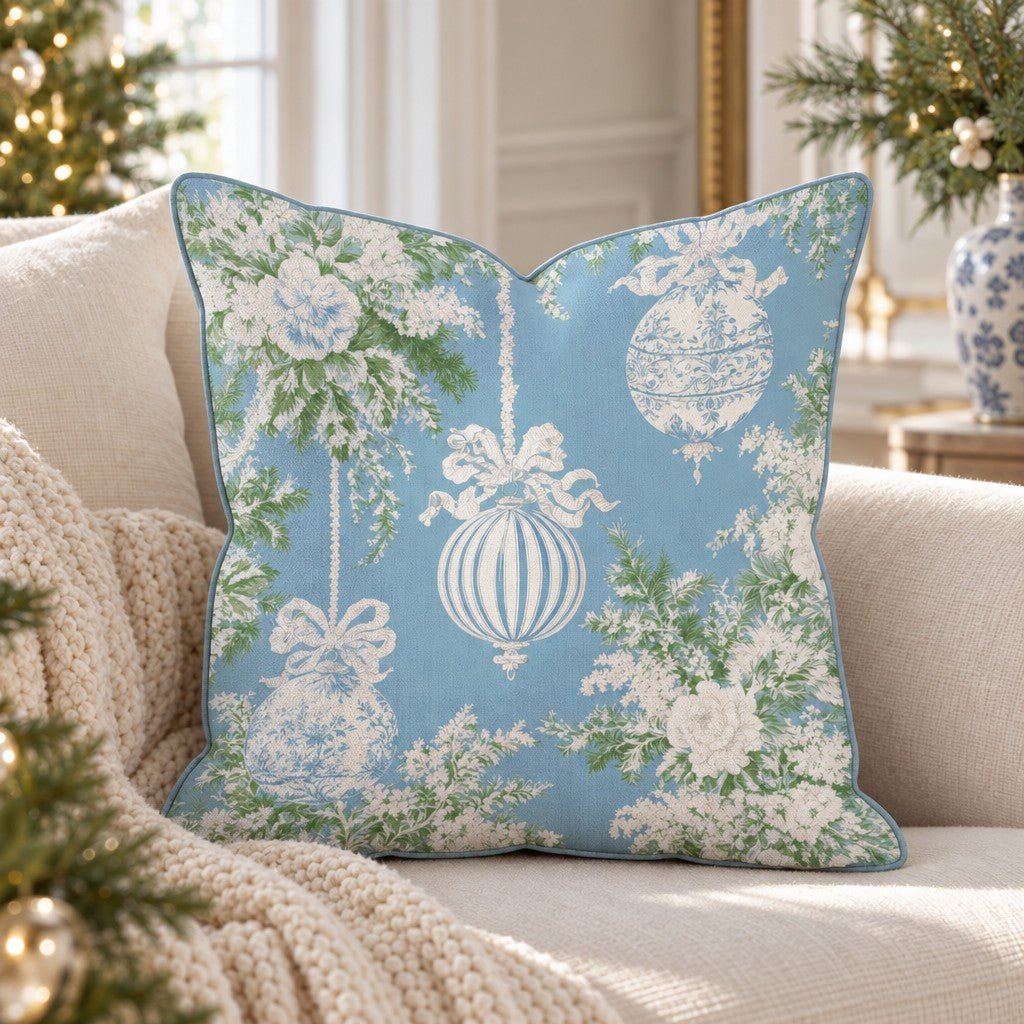 Once in a Blue Bauble Throw Pillow throw pillow - Hillcroft Home