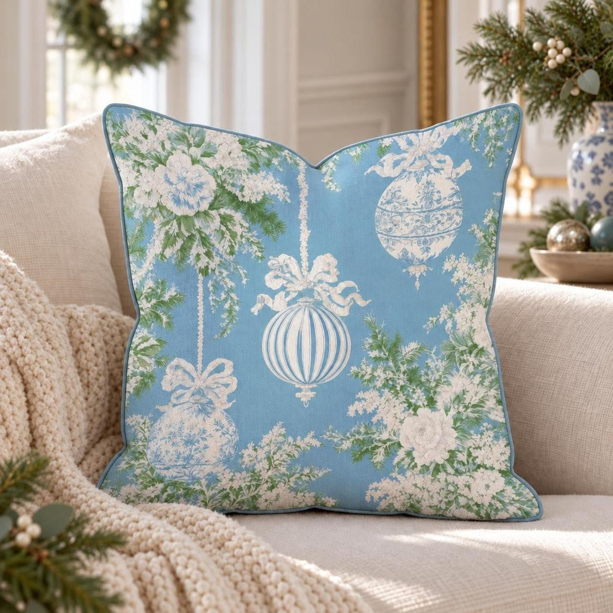 Once in a Blue Bauble Throw Pillow throw pillow - Hillcroft Home