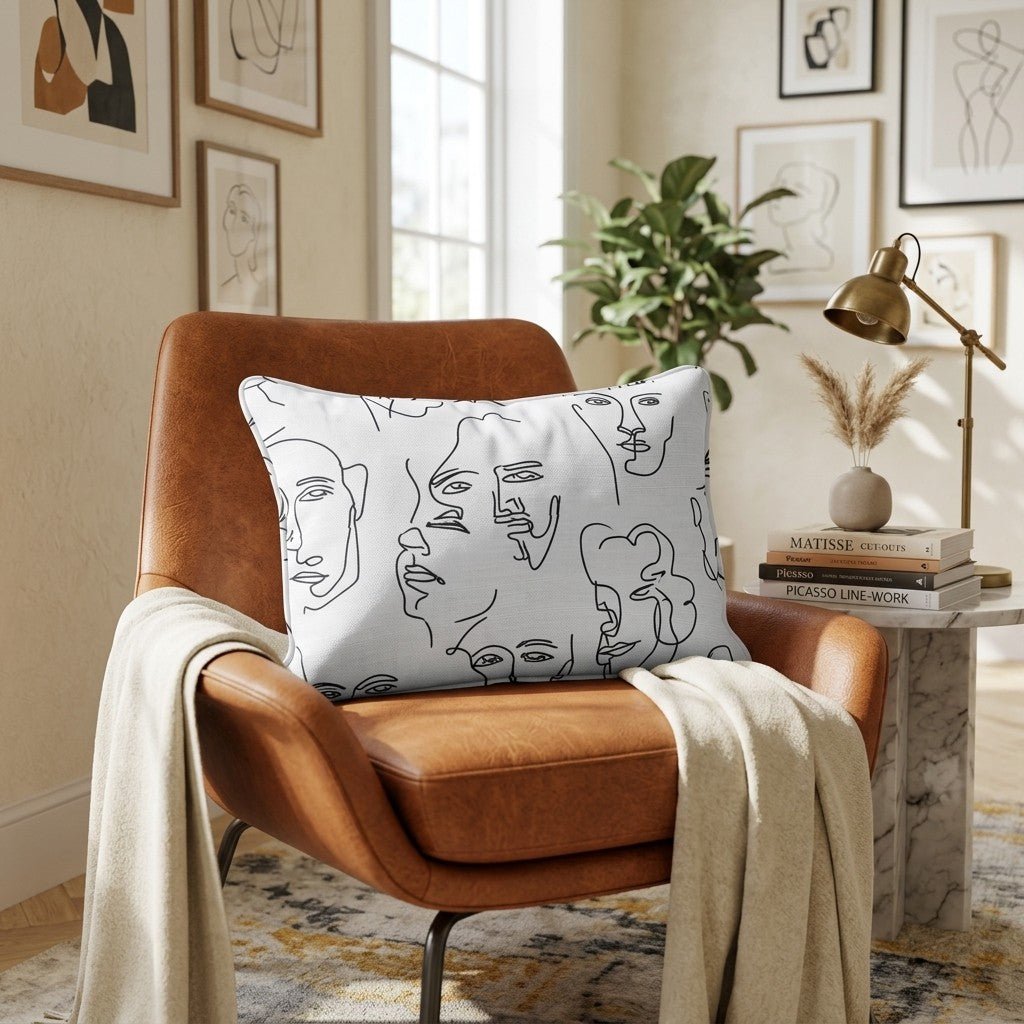 One Line Face Pattern Throw Pillow - Hillcroft Home
