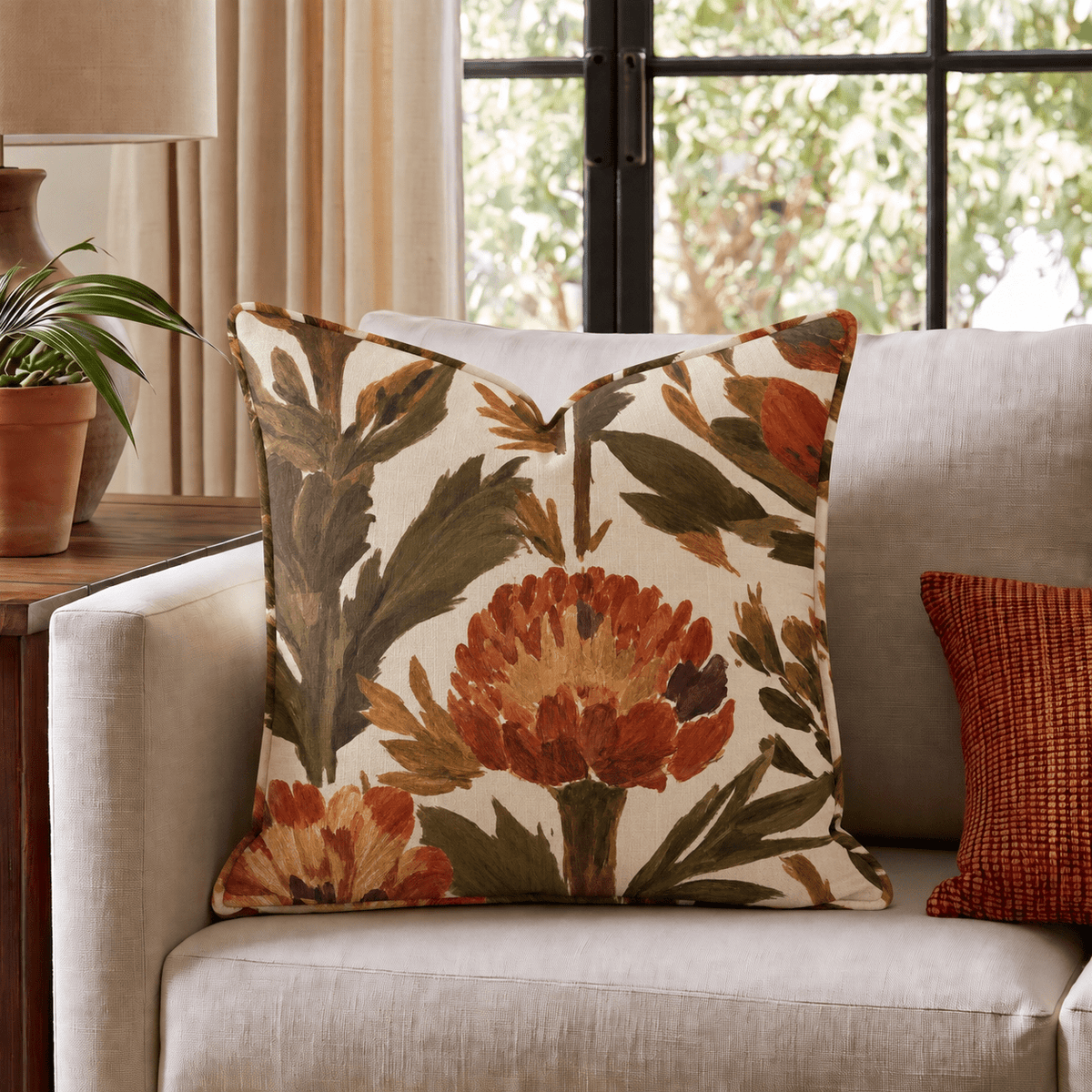 Orange Garden Thistle Throw Pillow throw pillow - Hillcroft Home
