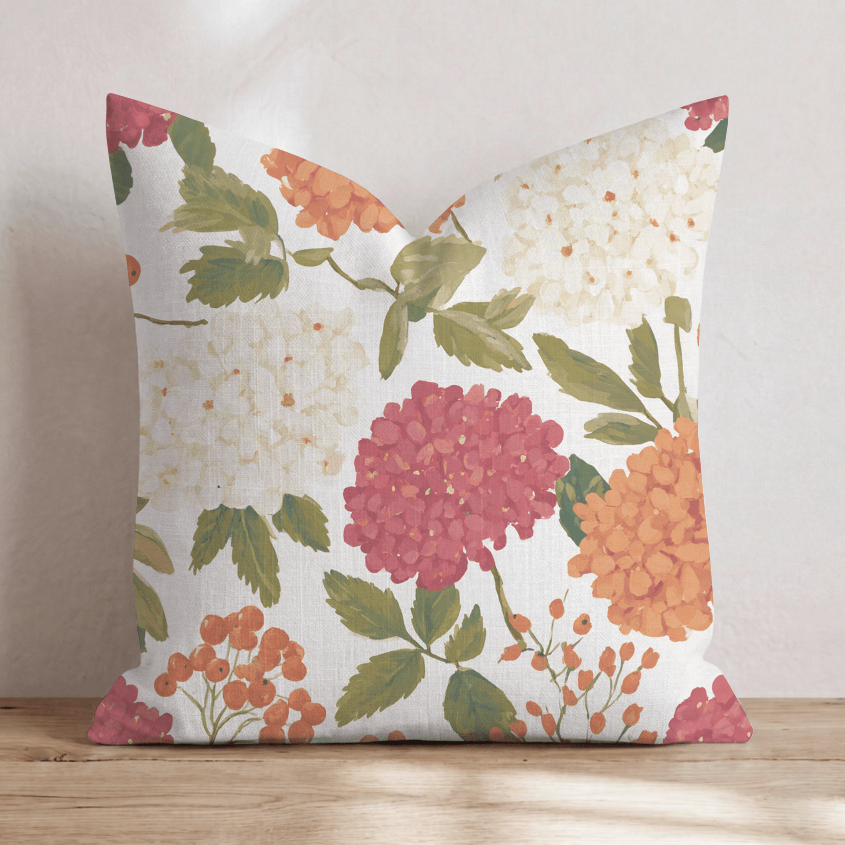 Orange Hydrangea Throw Pillow - Hillcroft Home