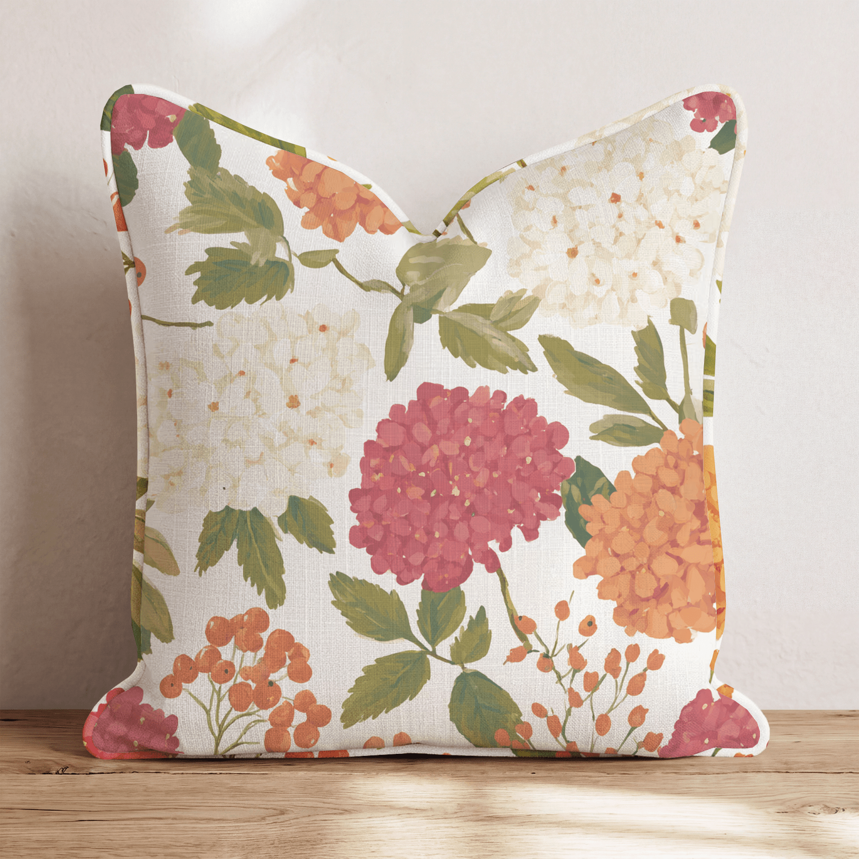Orange Hydrangea Throw Pillow - Hillcroft Home
