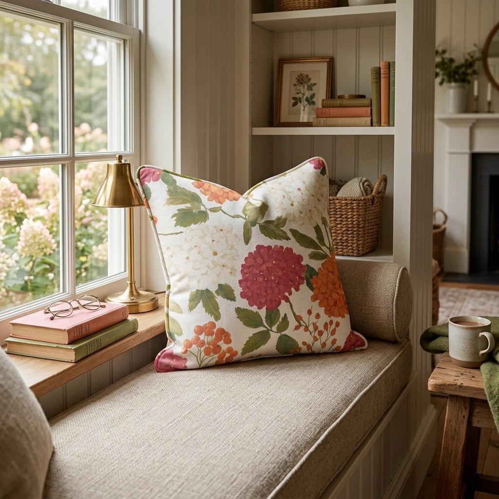 Orange Hydrangea Throw Pillow - Hillcroft Home