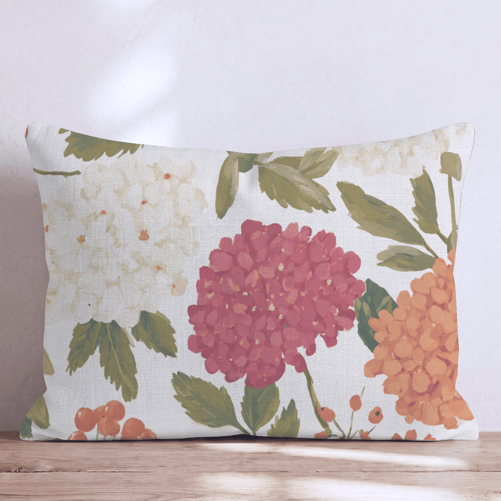 Orange Hydrangea Throw Pillow - Hillcroft Home