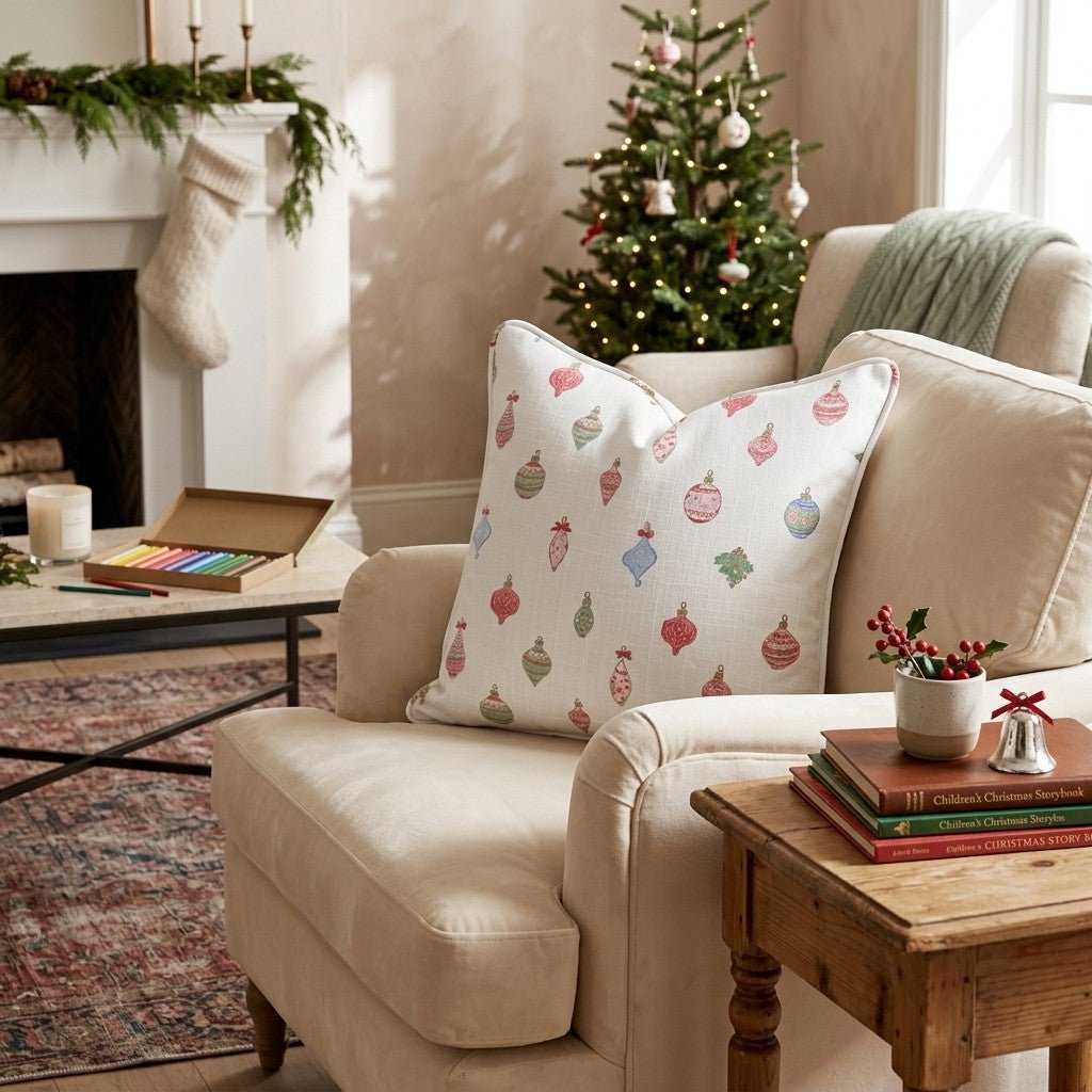 Ornament Ditsy White Throw Pillow - Hillcroft Home